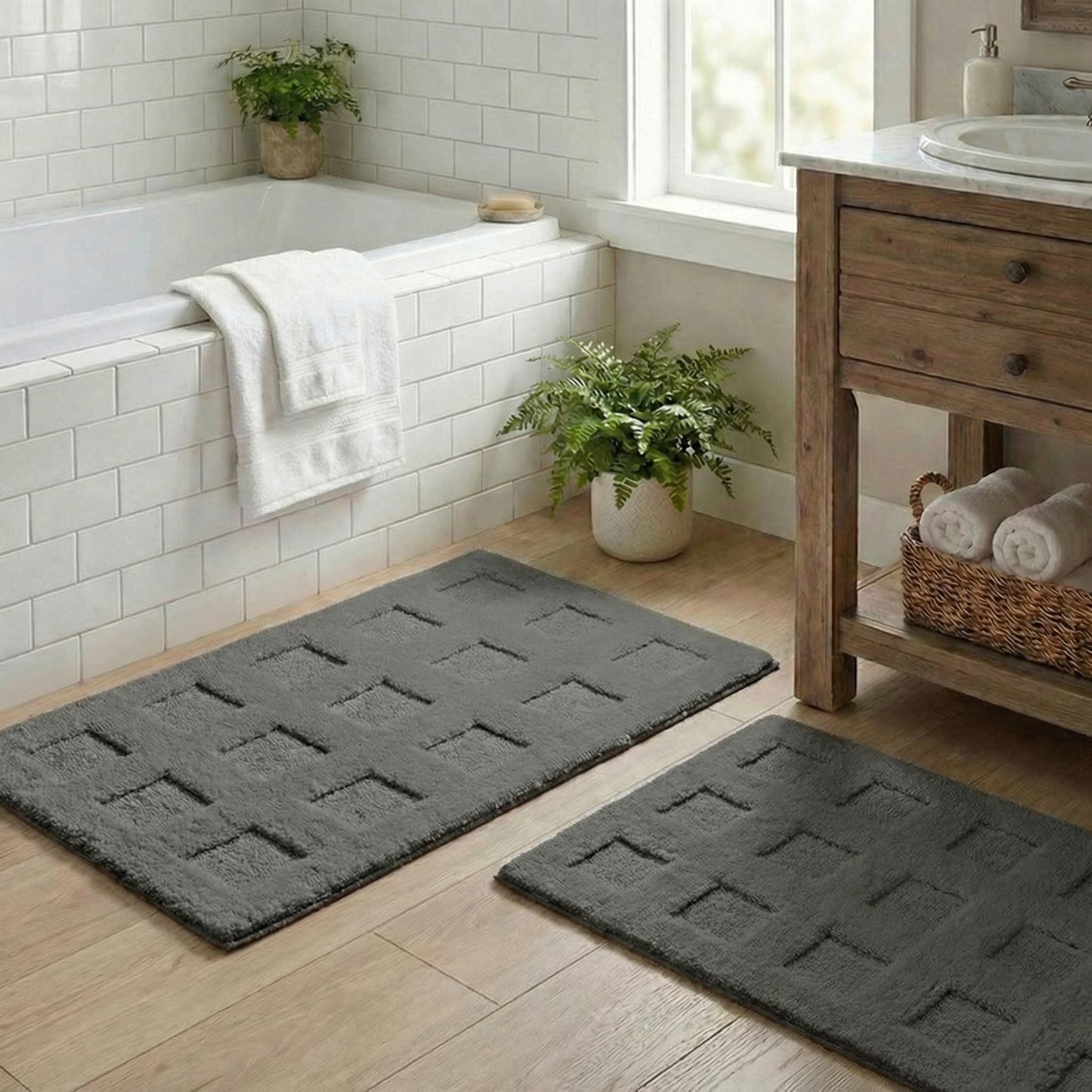 GRANNY SAYS Gray Bathroom Rugs, Bath Mats for Bathroom Non-Slip, Super Soft and Water Absorbent, Microfiber Bath Rugs, Machine Wash Dry, Bath Rugs for Floor, Tub and Shower, 16" x 24"
