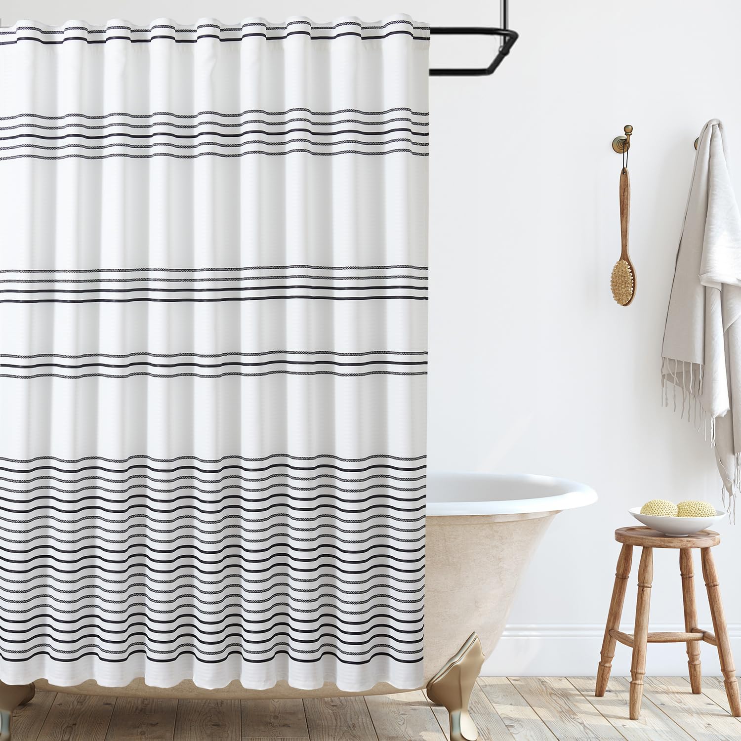 jinchan Black and White Shower Curtain for Bathroom Modern Farmhouse Striped Waterproof Fabric Shower Curtain Set with 12 Hooks Machine Washable 70x72 Inches