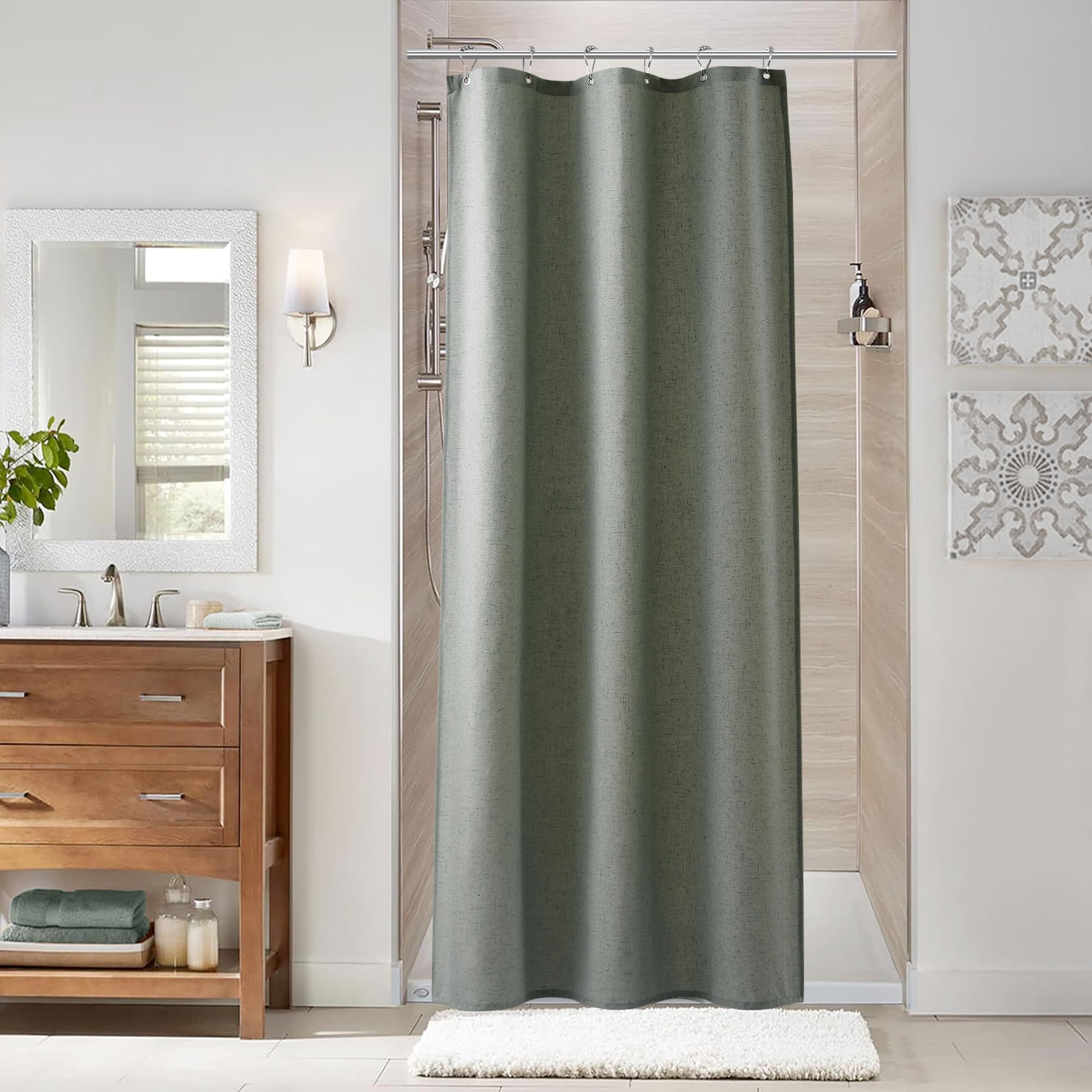 Naturoom Natural Linen Shower Curtain, Country Boho Farmhouse Bath Decor Beige Shower Curtains for Bathroom Neutral Cloth Weighted Textured Fabric Bath Curtain Liner with Hooks, Cream, 72 Inch