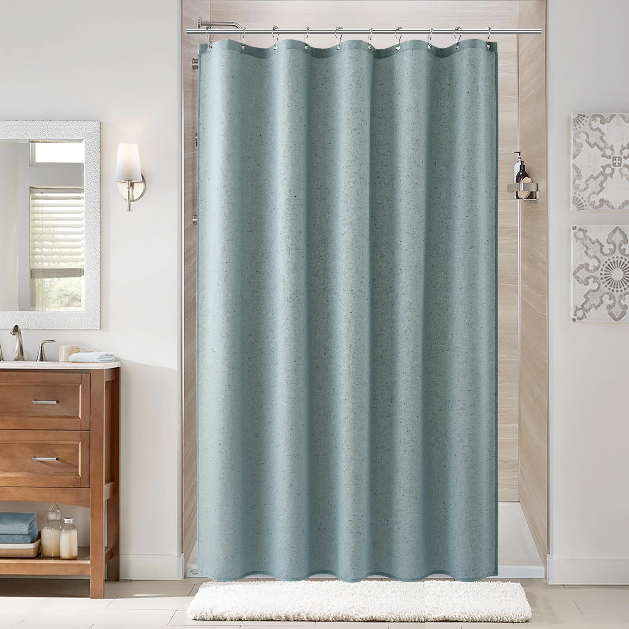 Naturoom Natural Linen Shower Curtain, Country Boho Farmhouse Bath Decor Beige Shower Curtains for Bathroom Neutral Cloth Weighted Textured Fabric Bath Curtain Liner with Hooks, Cream, 72 Inch