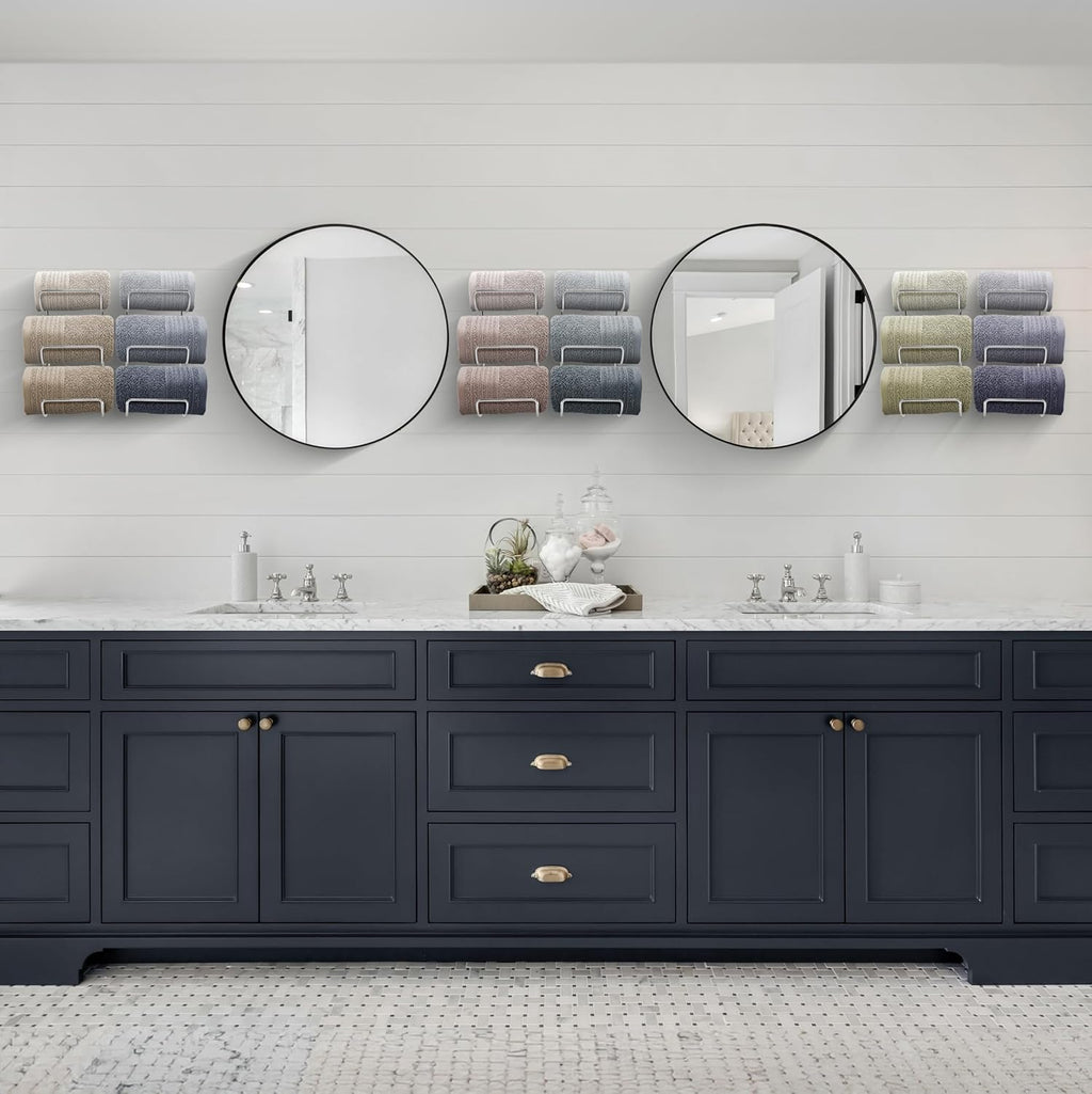 Sorbus Towel Holder for Bathroom Wall - 6 Level Wall Mounted Towel Rack Shelves for Rolled Bath Towels, Washcloths, Linen - Silver Hanging Towel Racks for Bathroom, Spa, Salon, Towel Storage Organizer