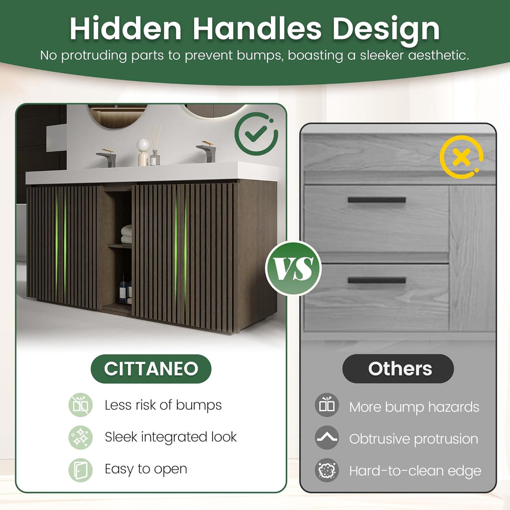 60" Bathroom Vanity with Double Sink, Freestanding Double Sink Bathroom Vanity with White Engineered Stone Top, Open Storage Cabinet & Adjustable Shelf, 4 Soft-Closing Doors, Smoked Oak Brown