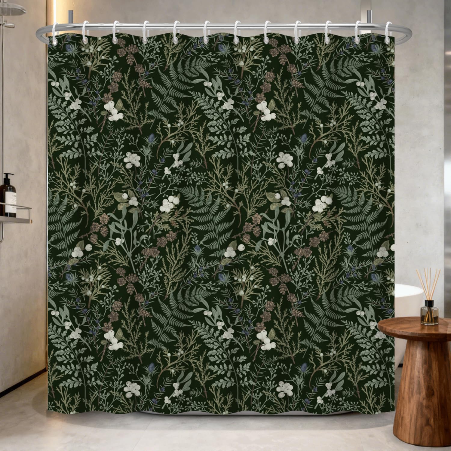 Birch Tree Shower Curtain 71x74 Inch – Woodland Forest Watercolor Landscape Print Waterproof Bathroom Curtain with Rust-Proof Hooks for Farmhouse Rustic Scandinavian Bath Decor