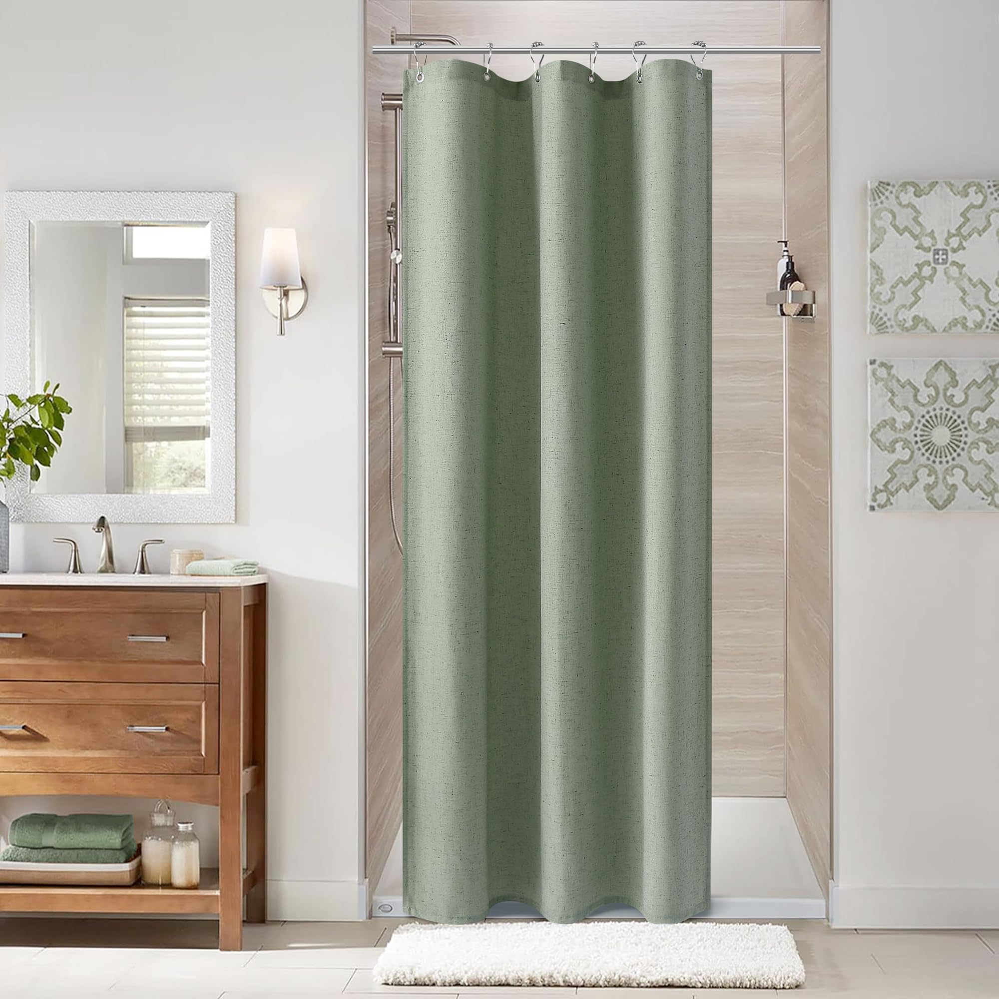 Naturoom Natural Linen Shower Curtain, Country Boho Farmhouse Bath Decor Beige Shower Curtains for Bathroom Neutral Cloth Weighted Textured Fabric Bath Curtain Liner with Hooks, Cream, 72 Inch