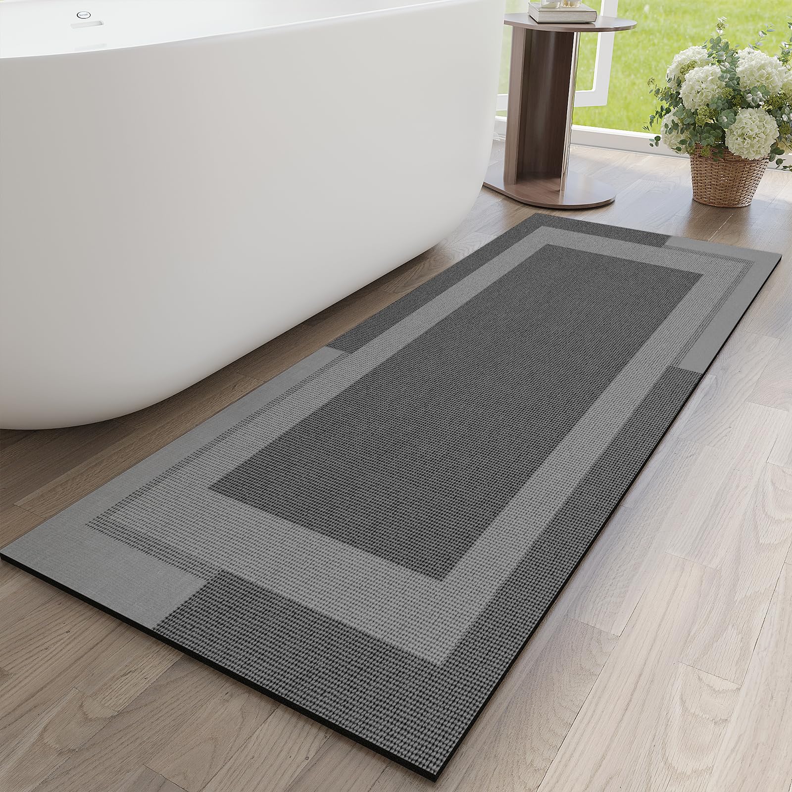 YDKGL Non Slip Bath Mat, Rubber Backing Ultra Thin Bathroom Rugs Fit Under Door Quick Dry Super Absorbent Washable Bath Rug Shower Mat for Bathroom Floor Bathtub Shower Sink, Easy Care Beige 16"x 24"
