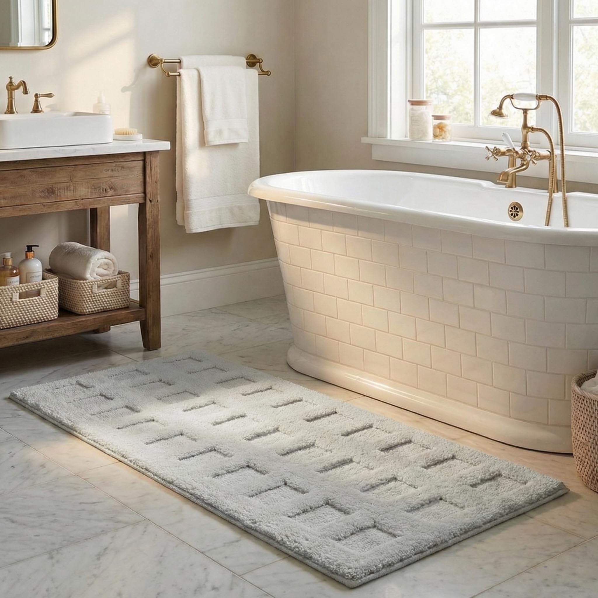 GRANNY SAYS Gray Bathroom Rugs, Bath Mats for Bathroom Non-Slip, Super Soft and Water Absorbent, Microfiber Bath Rugs, Machine Wash Dry, Bath Rugs for Floor, Tub and Shower, 16" x 24"