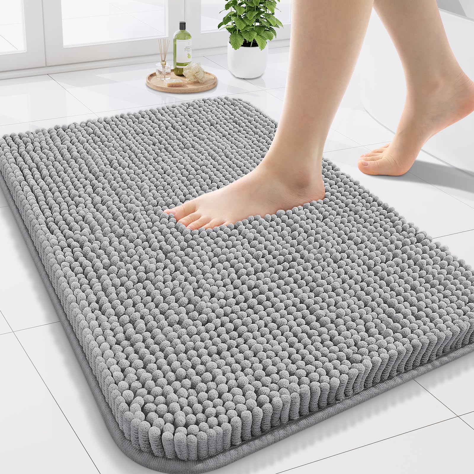 Arotive Bathroom Rugs 30x20, Extra Soft Absorbent Shaggy Chenille Bath Rugs, Machine Washable Rubber Backing Non-Slip Bath Mats for Bathroom Floor Tub and Shower, Home Decor Accessories, Grey