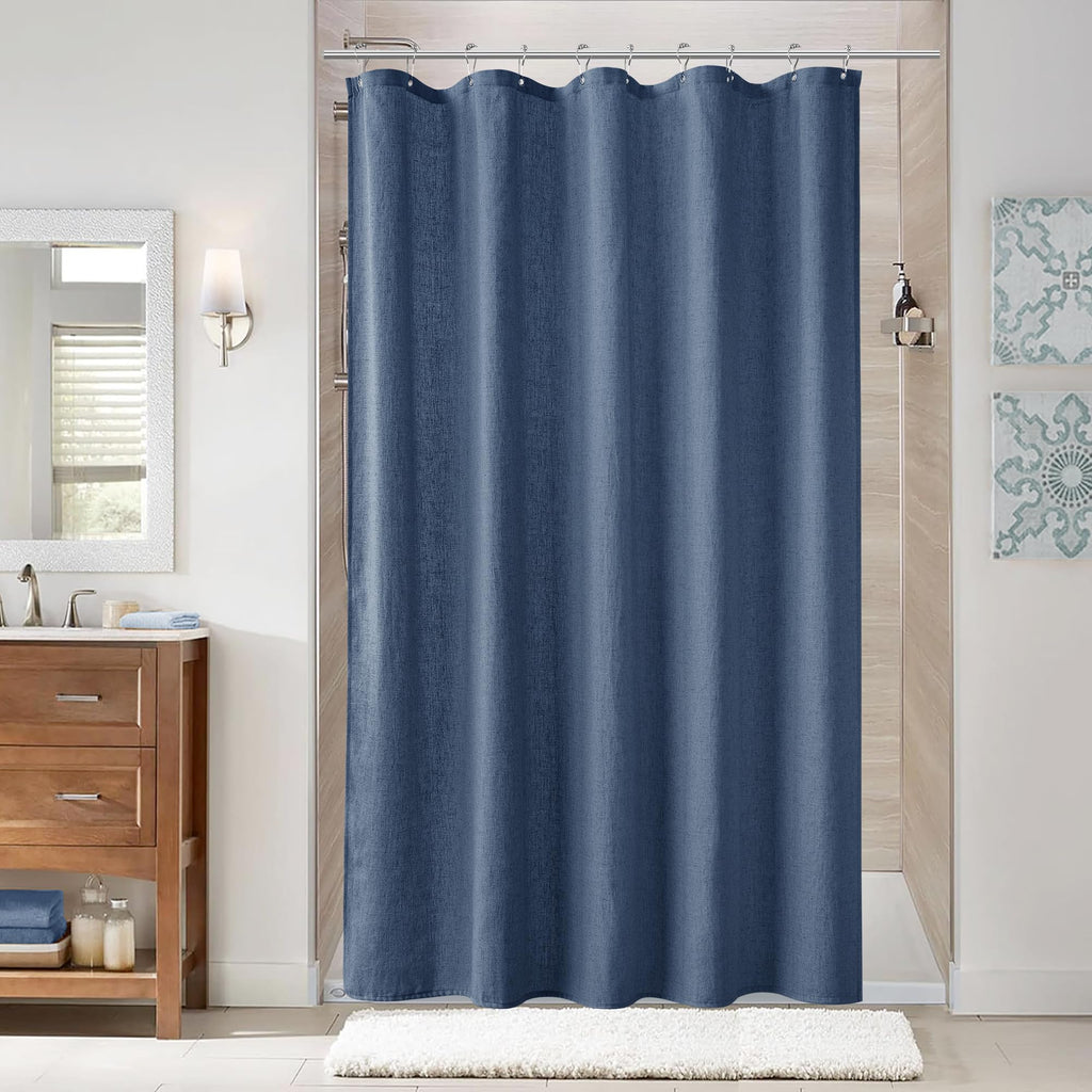 Naturoom Natural Linen Shower Curtain, Country Boho Farmhouse Bath Decor Beige Shower Curtains for Bathroom Neutral Cloth Weighted Textured Fabric Bath Curtain Liner with Hooks, Cream, 72 Inch