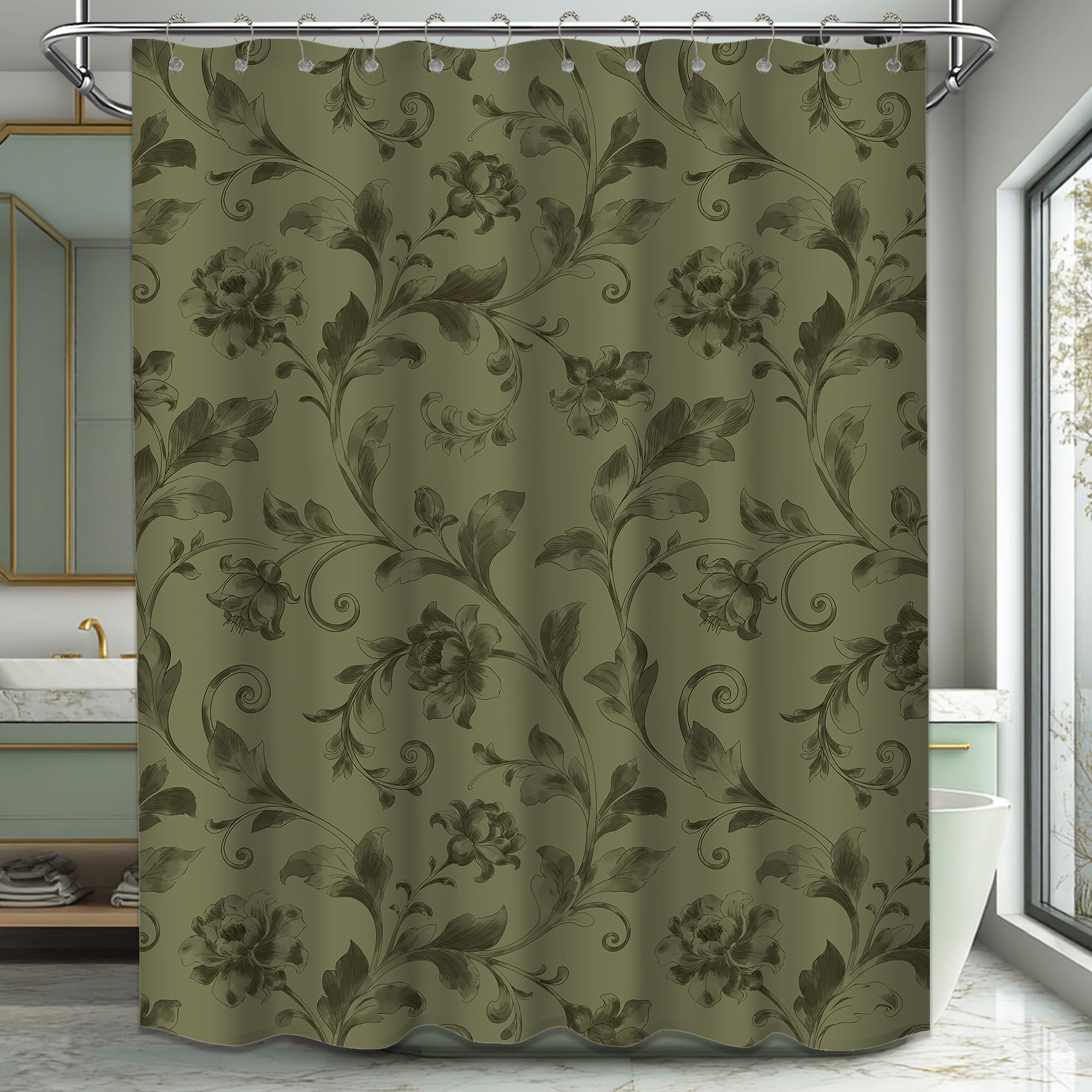 Mid Century Modern Black and Brown Shower Curtain Boho Beige and Dark Tan Gold Shower Curtains for Mens Bathroom Decor Sets, Waterproof Cloth Fabric with Hooks, 70x72in