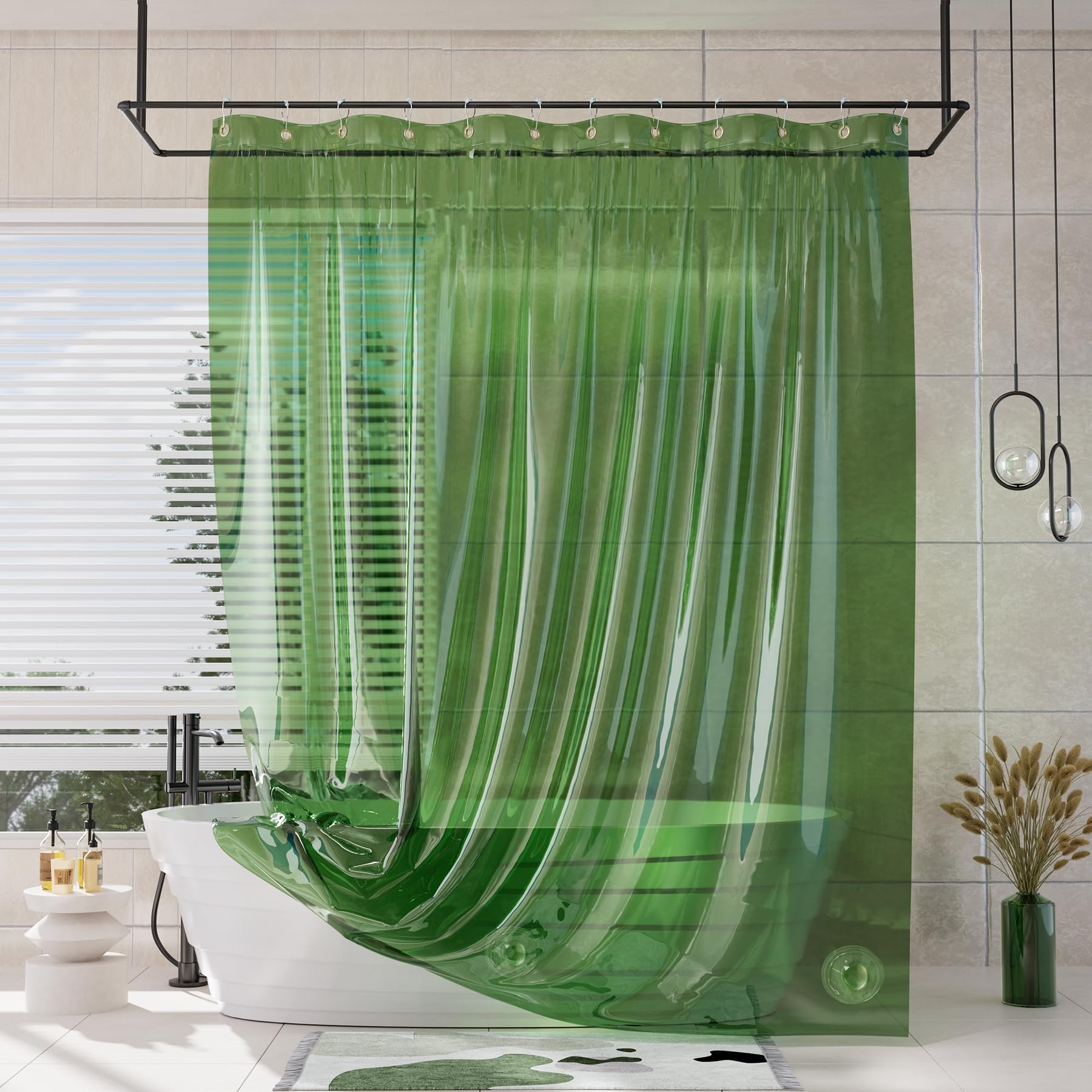 AmazerBath Shower Curtain Liner, 100% EVA Soft Clear Amber Heavy Duty Shower Curtain and Liner 2-in-1, 72x72 Luxury Plastic Weighted Bathroom Shower Liner, 12 Rustproof Grommets & 3 Heavyweight Stones