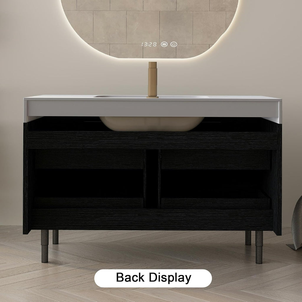 Glintee 36" Modern Bathroom Vanity with Ceramic Sink – Sintered Stone Top, 4 Soft-Close Drawers, Sturdy Solid Wood Cabinet, Wall-Mounted or Freestanding, Easy Assembly, Black & White