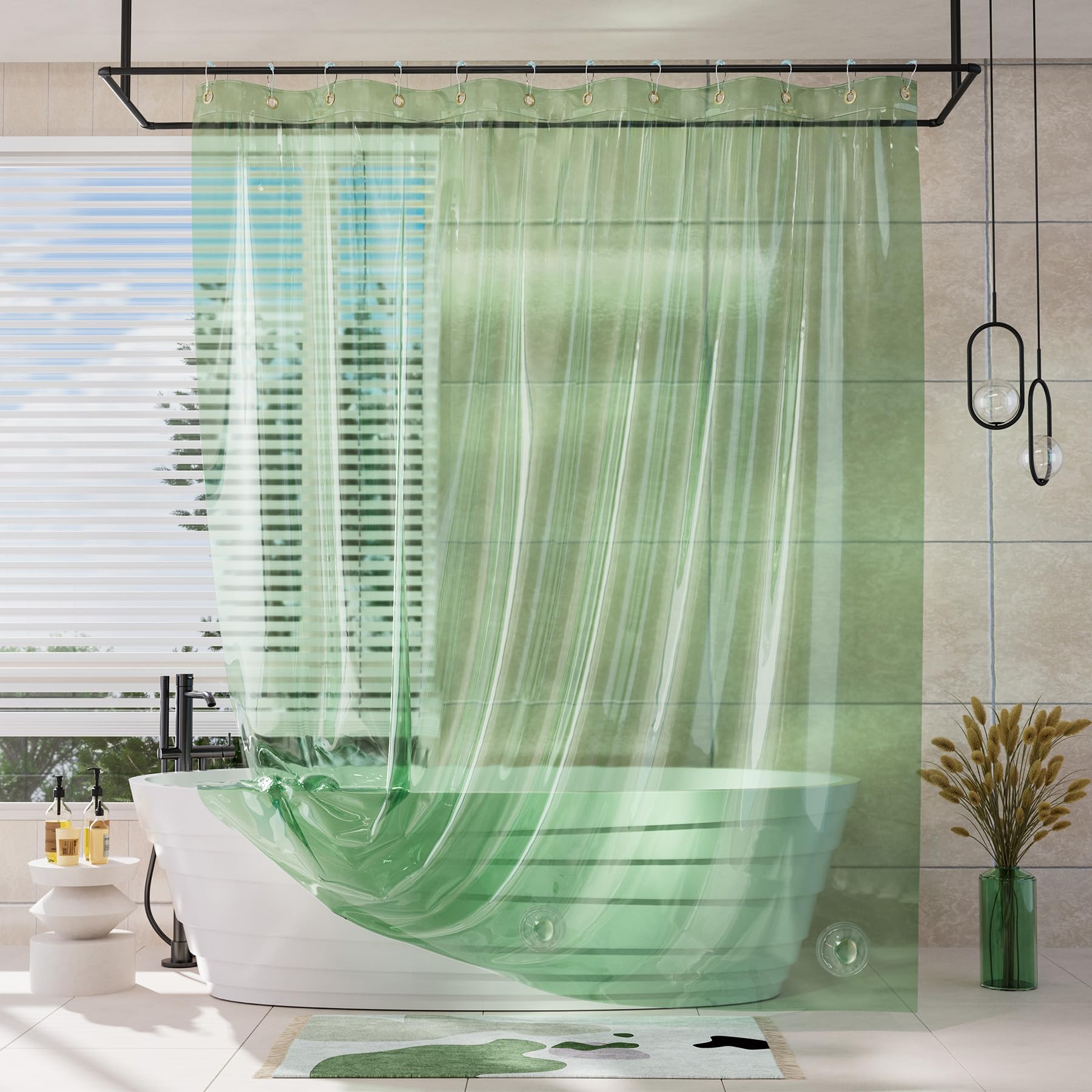 AmazerBath Shower Curtain Liner, 100% EVA Soft Clear Amber Heavy Duty Shower Curtain and Liner 2-in-1, 72x72 Luxury Plastic Weighted Bathroom Shower Liner, 12 Rustproof Grommets & 3 Heavyweight Stones