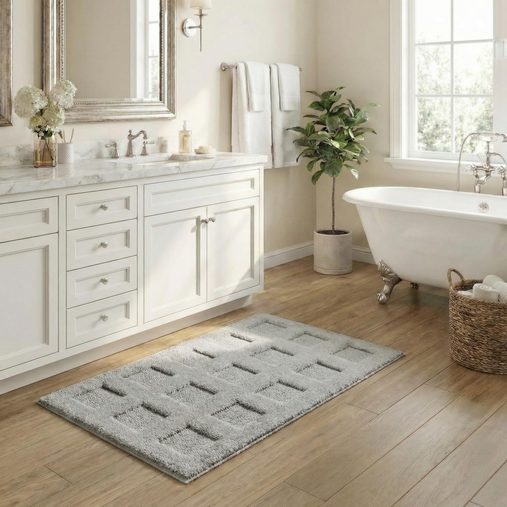 GRANNY SAYS Gray Bathroom Rugs, Bath Mats for Bathroom Non-Slip, Super Soft and Water Absorbent, Microfiber Bath Rugs, Machine Wash Dry, Bath Rugs for Floor, Tub and Shower, 16" x 24"