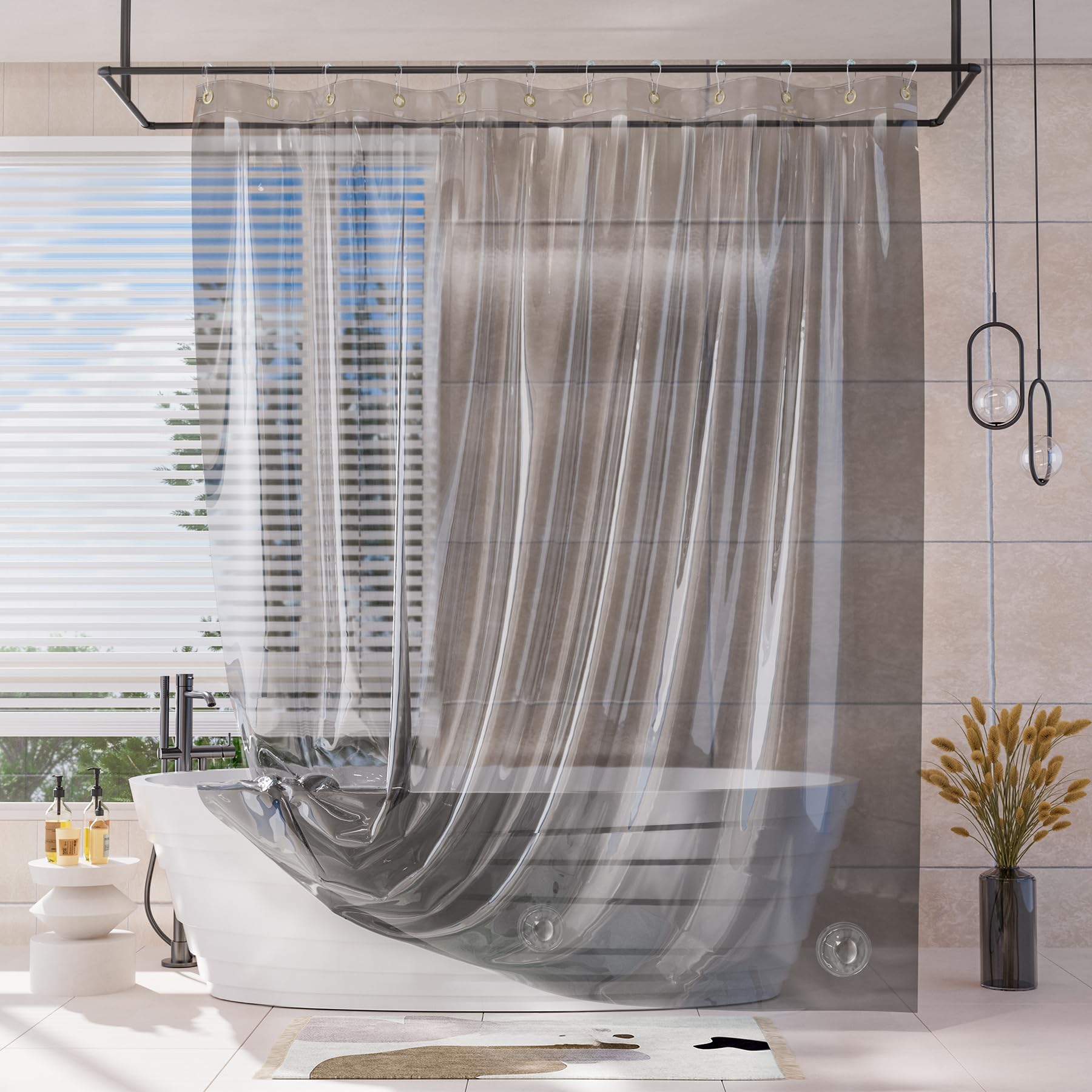 AmazerBath Shower Curtain Liner, 100% EVA Soft Clear Amber Heavy Duty Shower Curtain and Liner 2-in-1, 72x72 Luxury Plastic Weighted Bathroom Shower Liner, 12 Rustproof Grommets & 3 Heavyweight Stones