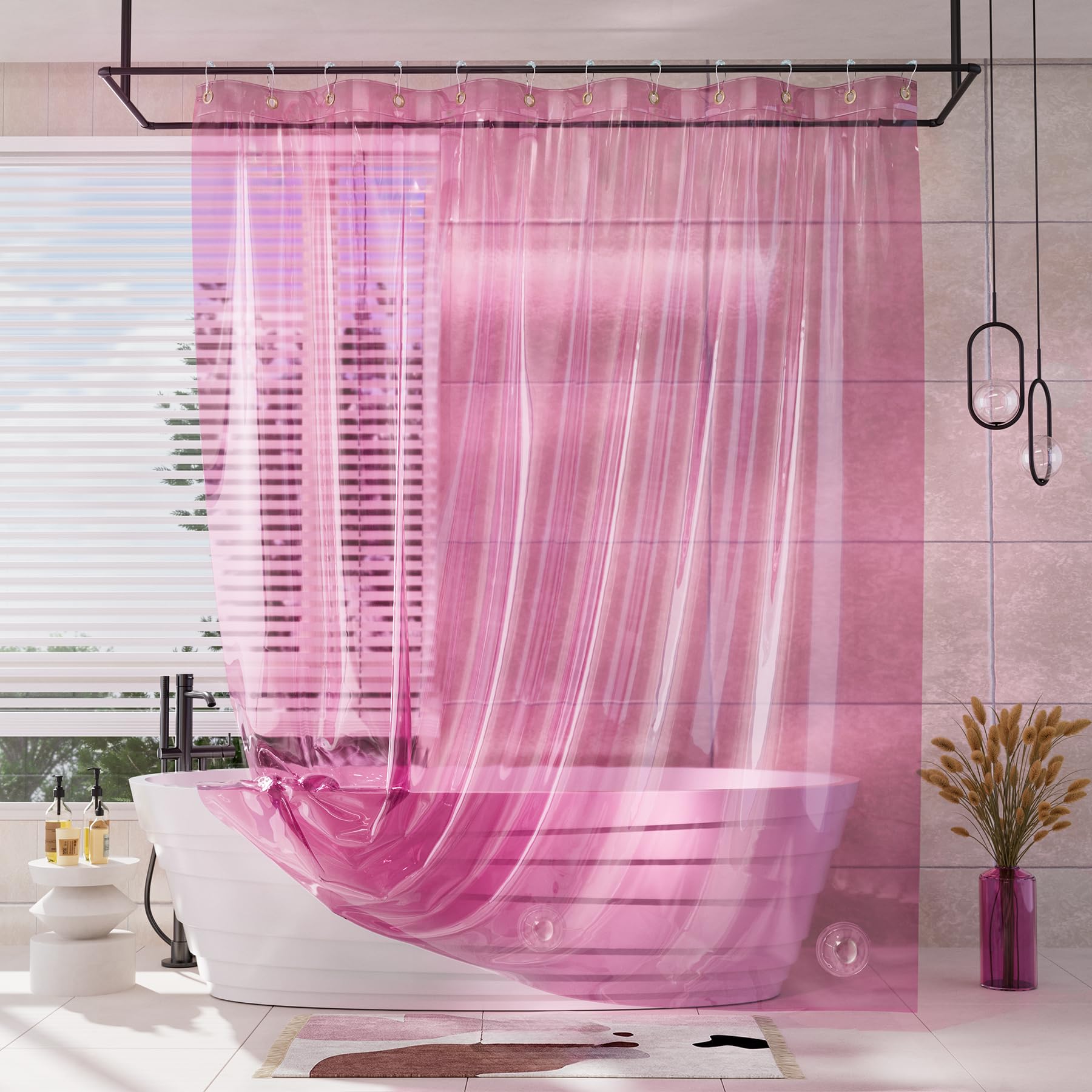 AmazerBath Shower Curtain Liner, 100% EVA Soft Clear Amber Heavy Duty Shower Curtain and Liner 2-in-1, 72x72 Luxury Plastic Weighted Bathroom Shower Liner, 12 Rustproof Grommets & 3 Heavyweight Stones