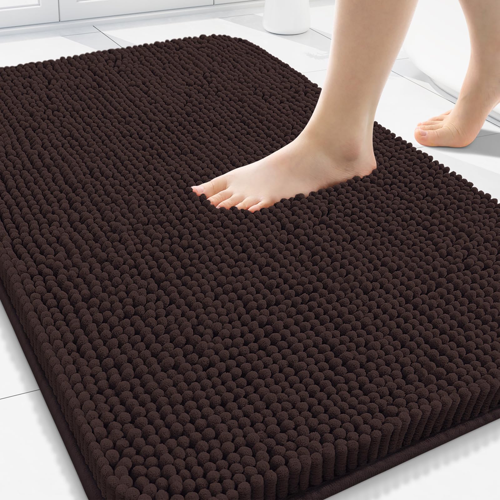 Arotive Bathroom Rugs 30x20, Extra Soft Absorbent Shaggy Chenille Bath Rugs, Machine Washable Rubber Backing Non-Slip Bath Mats for Bathroom Floor Tub and Shower, Home Decor Accessories, Grey