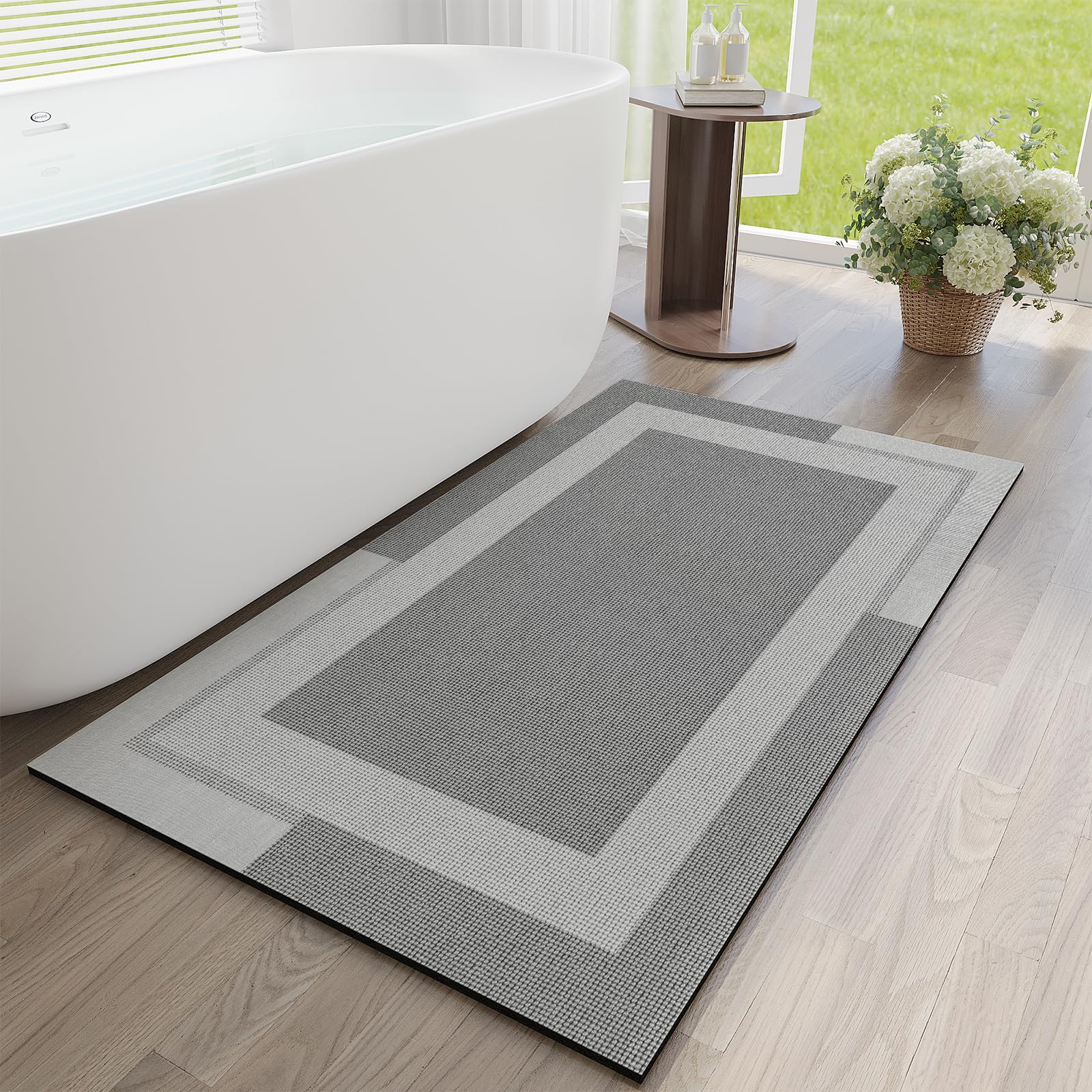 YDKGL Non Slip Bath Mat, Rubber Backing Ultra Thin Bathroom Rugs Fit Under Door Quick Dry Super Absorbent Washable Bath Rug Shower Mat for Bathroom Floor Bathtub Shower Sink, Easy Care Beige 16"x 24"
