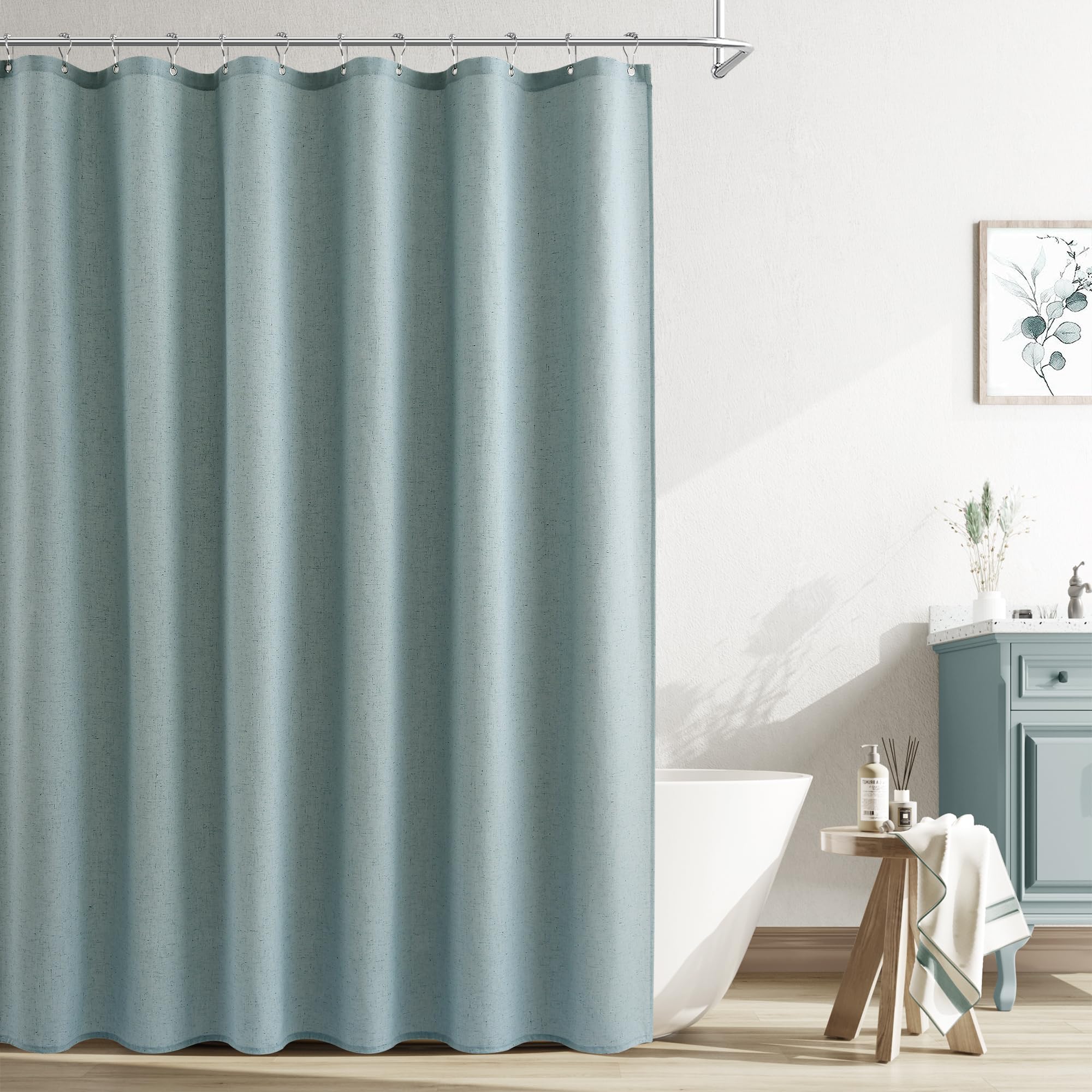 Naturoom Natural Linen Shower Curtain, Country Boho Farmhouse Bath Decor Beige Shower Curtains for Bathroom Neutral Cloth Weighted Textured Fabric Bath Curtain Liner with Hooks, Cream, 72 Inch