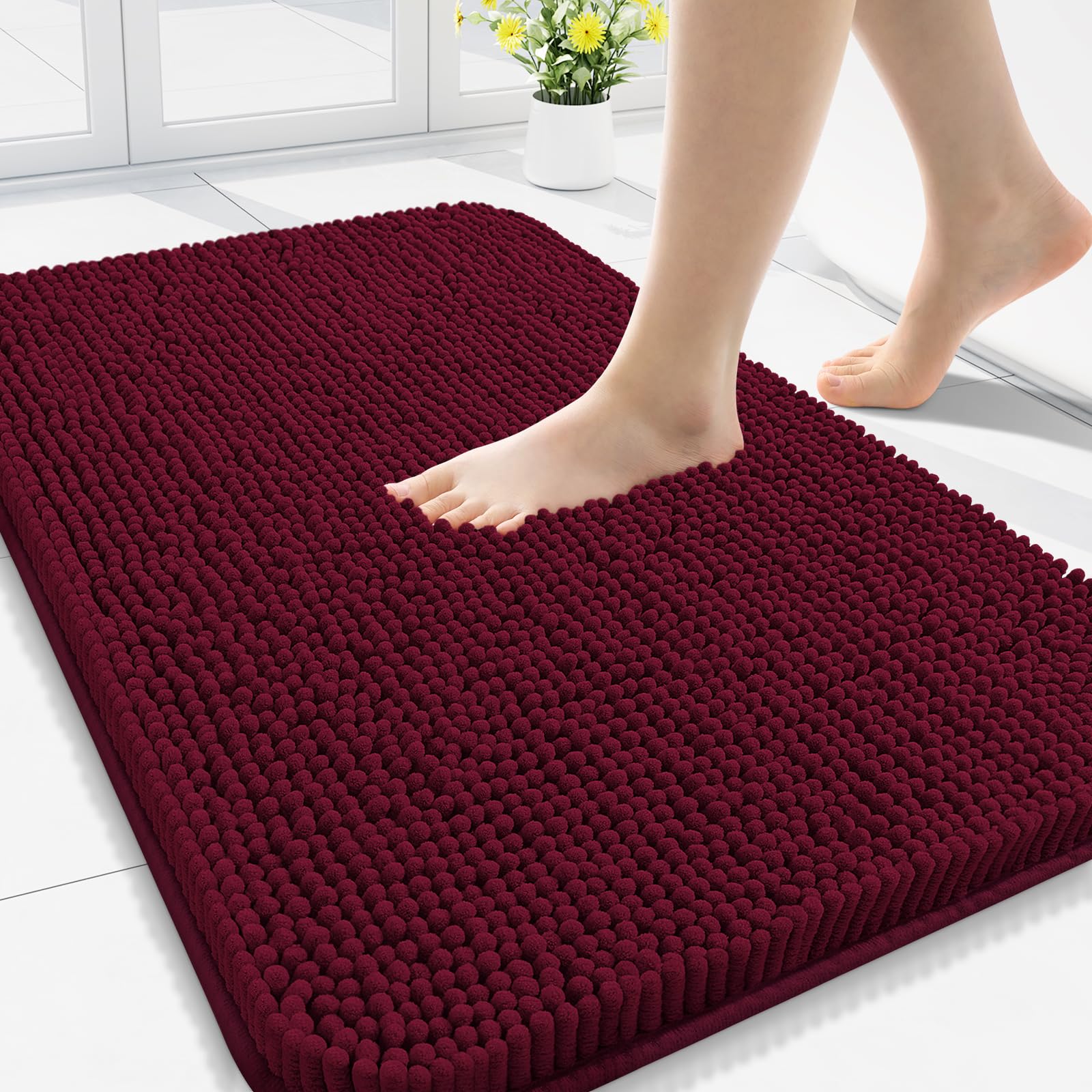 Arotive Bathroom Rugs 30x20, Extra Soft Absorbent Shaggy Chenille Bath Rugs, Machine Washable Rubber Backing Non-Slip Bath Mats for Bathroom Floor Tub and Shower, Home Decor Accessories, Grey