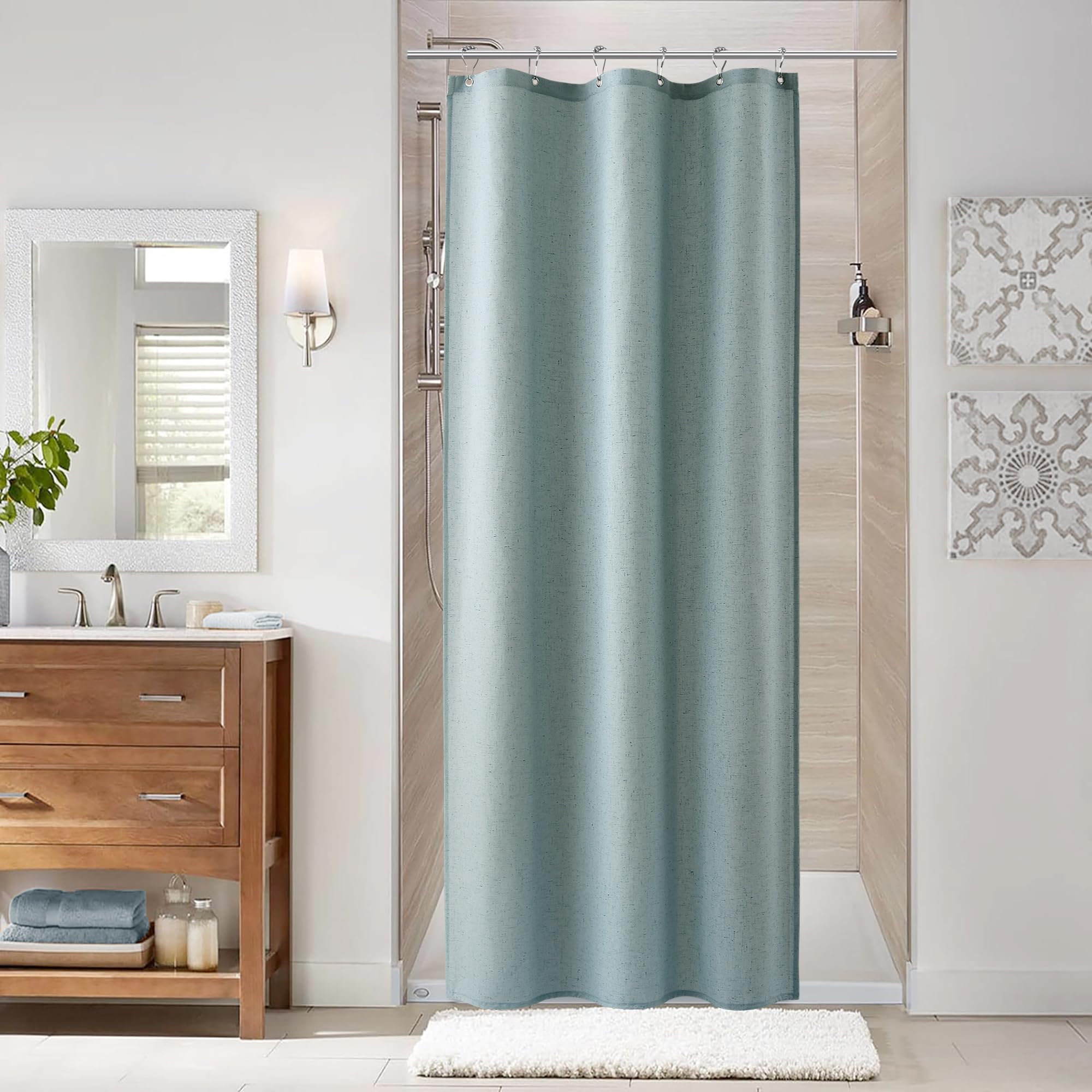 Naturoom Natural Linen Shower Curtain, Country Boho Farmhouse Bath Decor Beige Shower Curtains for Bathroom Neutral Cloth Weighted Textured Fabric Bath Curtain Liner with Hooks, Cream, 72 Inch