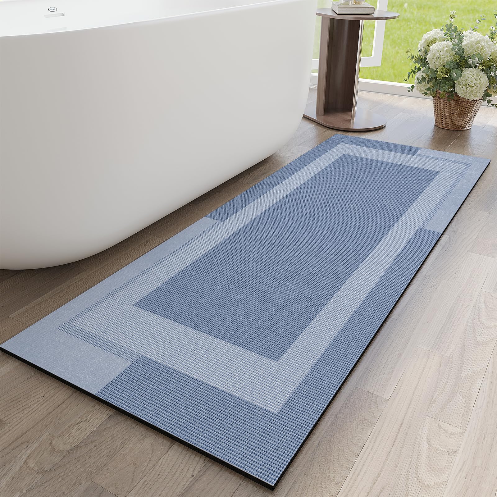 YDKGL Non Slip Bath Mat, Rubber Backing Ultra Thin Bathroom Rugs Fit Under Door Quick Dry Super Absorbent Washable Bath Rug Shower Mat for Bathroom Floor Bathtub Shower Sink, Easy Care Beige 16"x 24"