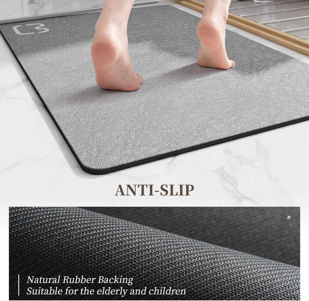 Bathroom Runner Mat Rugs Long Diatomite Stone Bath Mat Large Super Absorbent Diatomaceous Earth Bath Mat Non Slip Rubber Backed Fast Dry Shower Mat Thin Bathroom Rugs Floor Mat,15.7"x47.2",Grey