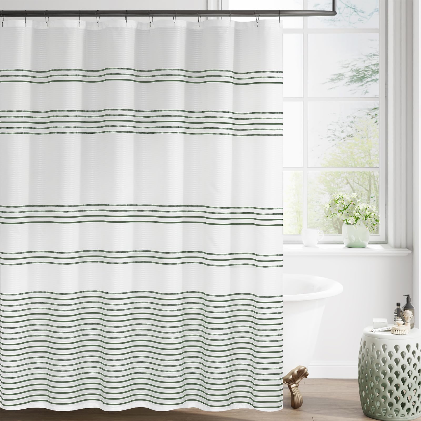 jinchan Black and White Shower Curtain for Bathroom Modern Farmhouse Striped Waterproof Fabric Shower Curtain Set with 12 Hooks Machine Washable 70x72 Inches