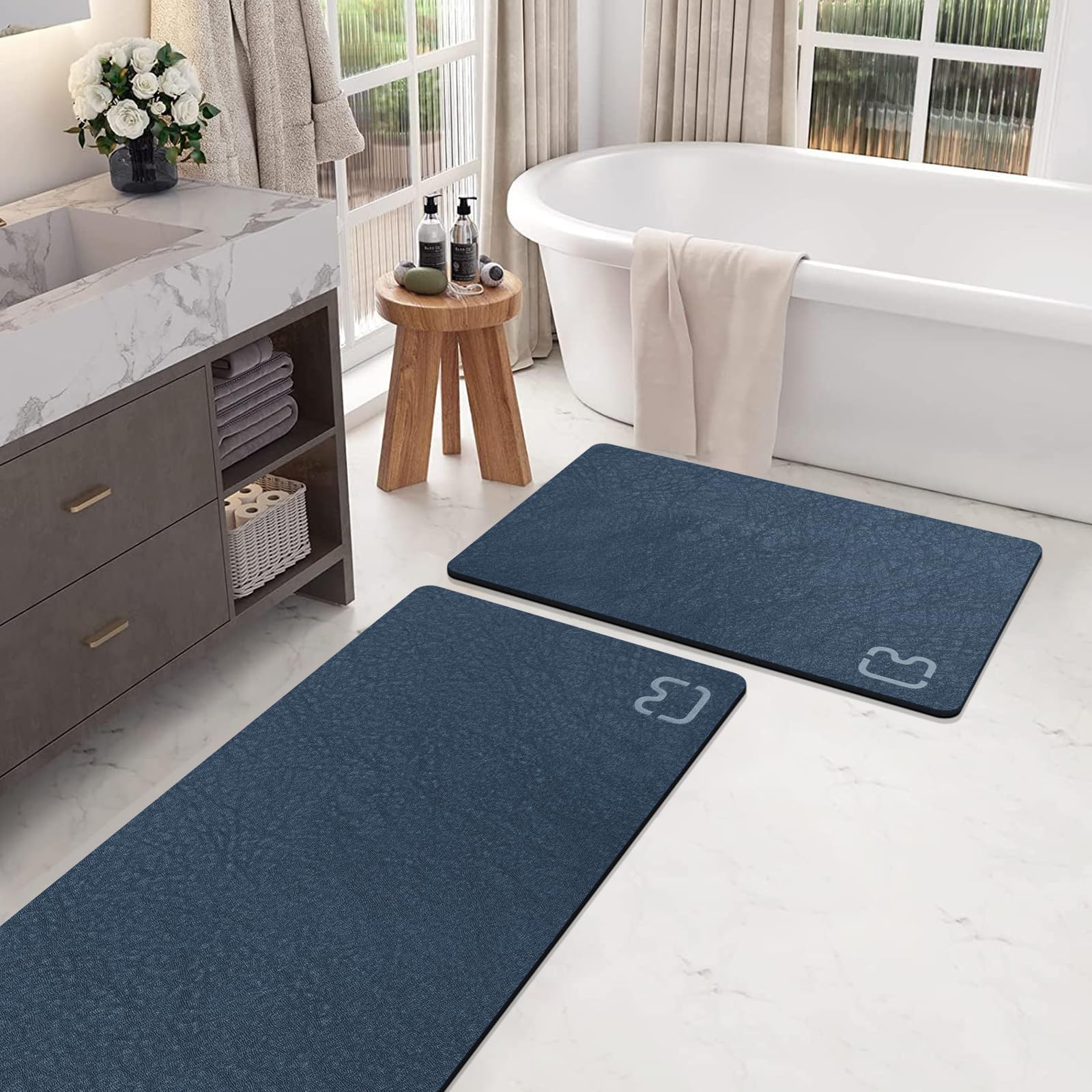 Bathroom Runner Mat Rugs Long Diatomite Stone Bath Mat Large Super Absorbent Diatomaceous Earth Bath Mat Non Slip Rubber Backed Fast Dry Shower Mat Thin Bathroom Rugs Floor Mat,15.7"x47.2",Grey