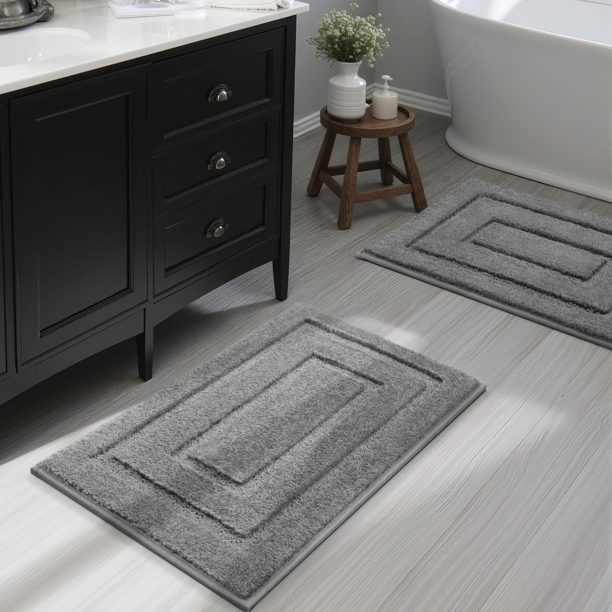GRANNY SAYS Gray Bathroom Rugs, Bath Mats for Bathroom Non-Slip, Super Soft and Water Absorbent, Microfiber Bath Rugs, Machine Wash Dry, Bath Rugs for Floor, Tub and Shower, 16" x 24"
