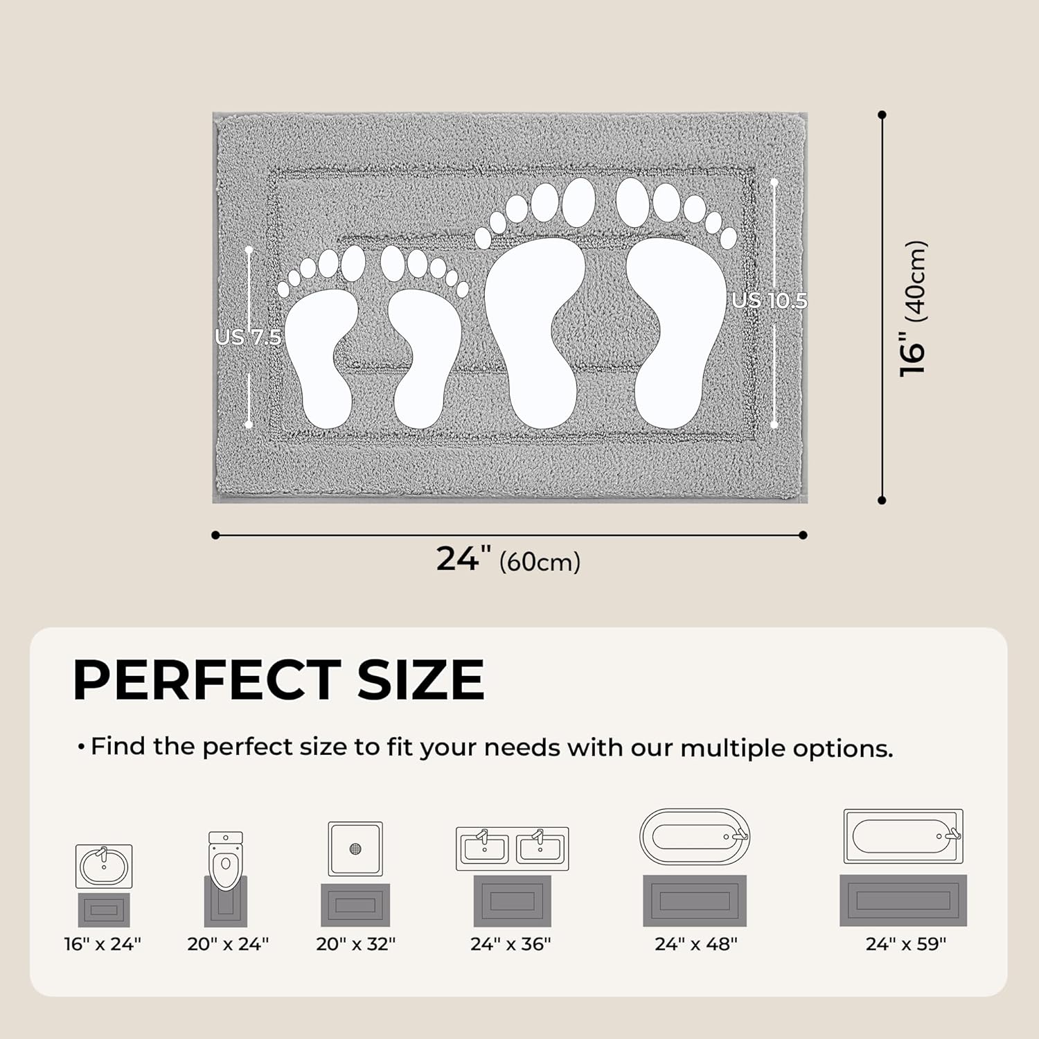 GRANNY SAYS Gray Bathroom Rugs, Bath Mats for Bathroom Non-Slip, Super Soft and Water Absorbent, Microfiber Bath Rugs, Machine Wash Dry, Bath Rugs for Floor, Tub and Shower, 16" x 24"