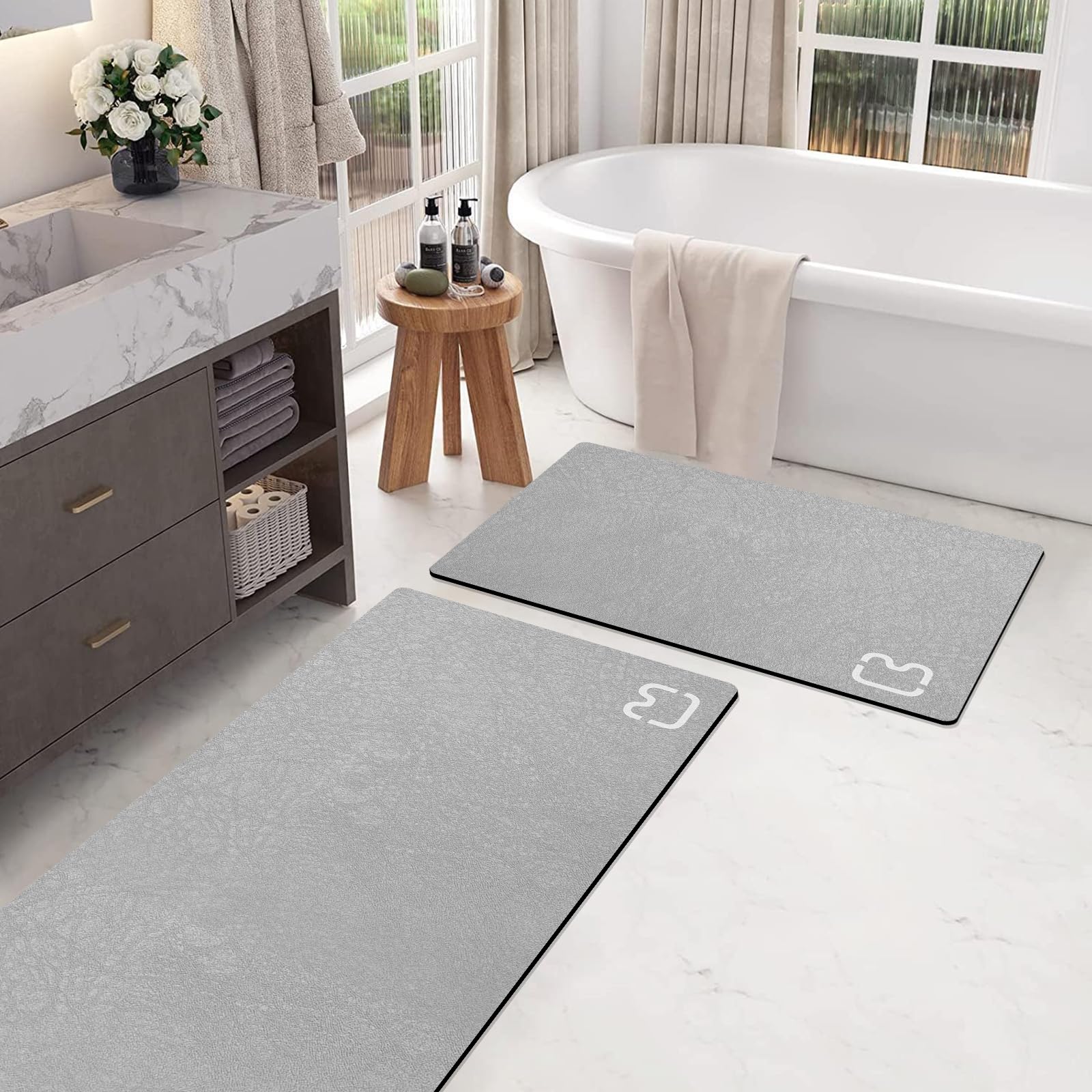 Bathroom Runner Mat Rugs Long Diatomite Stone Bath Mat Large Super Absorbent Diatomaceous Earth Bath Mat Non Slip Rubber Backed Fast Dry Shower Mat Thin Bathroom Rugs Floor Mat,15.7"x47.2",Grey