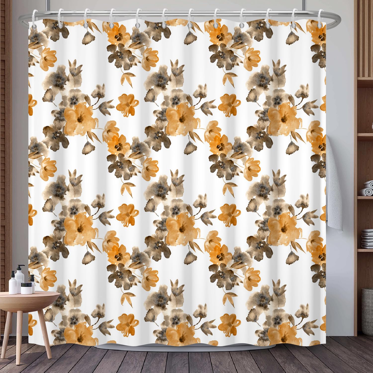 Mountain Landscape Shower Curtain with Hooks, Zen Inspired Design with Birds & Scenic Path, Waterproof Fabric Bath Curtain for Nature Lovers Bathroom Decor, 71x74 Inch