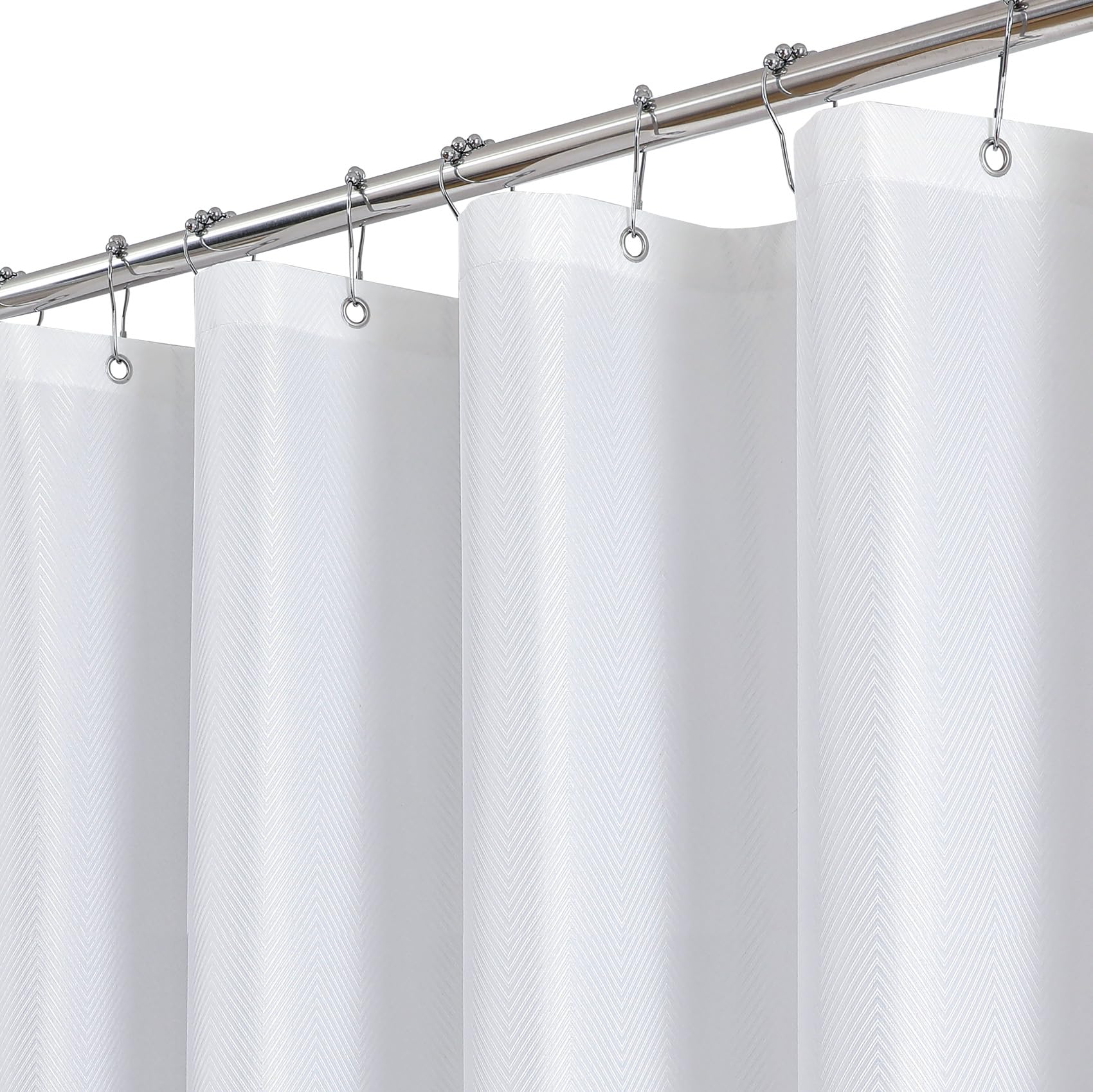 eachope Waterproof Fabric Shower Curtain,No Liner Needed,TPU Laminated Polyester Shower Curtain,Chevron Striped Design with Weighted Magnets and Metal Grommets,72 x 72 Inch,White