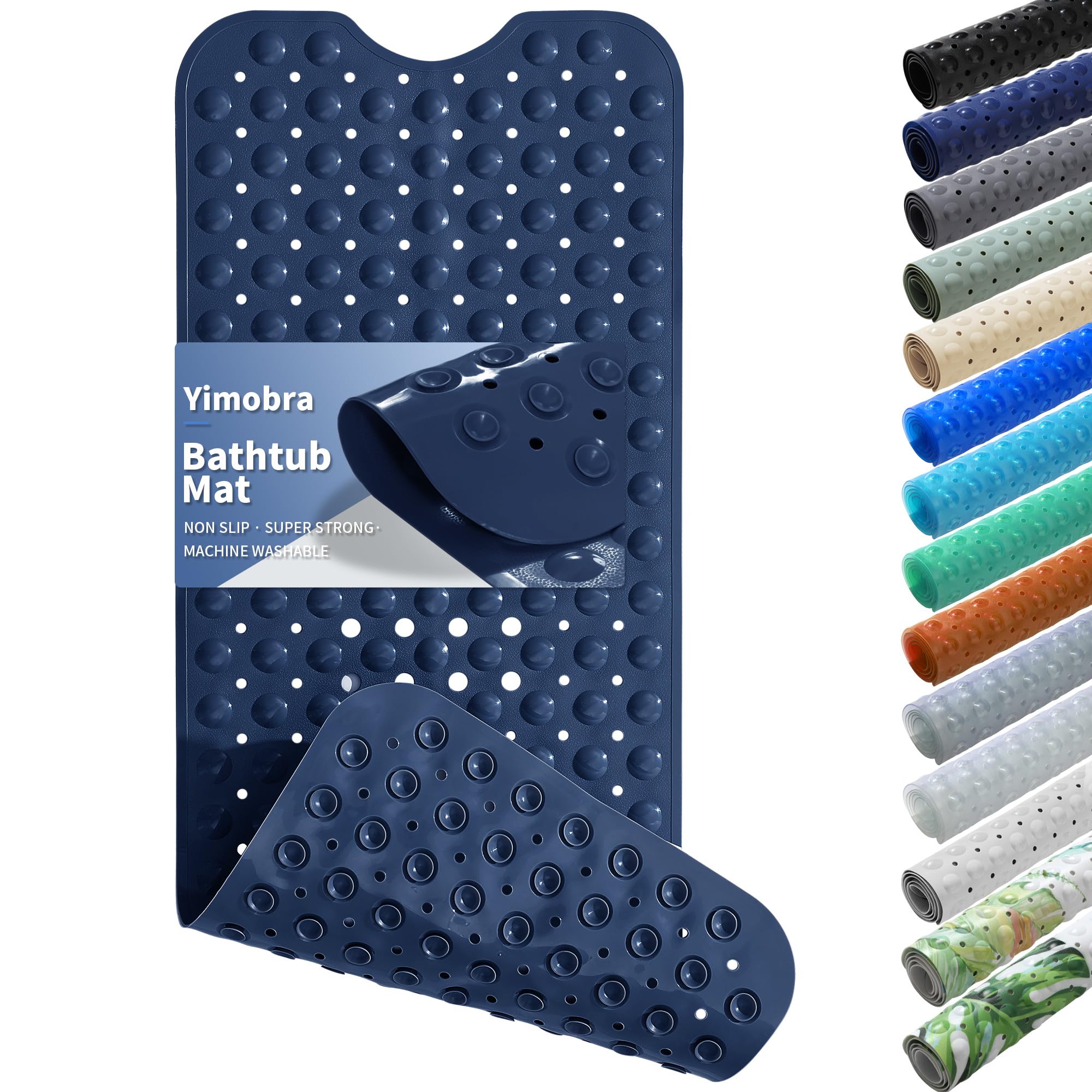 Yimobra Non Slip Bathtub Mat 40"x16", Super Strong Suction Cups, Extra Long Shower Mat with Drain Holes, Machine Washable Fast Draining Bathroom Floor Mat, Clear Grey