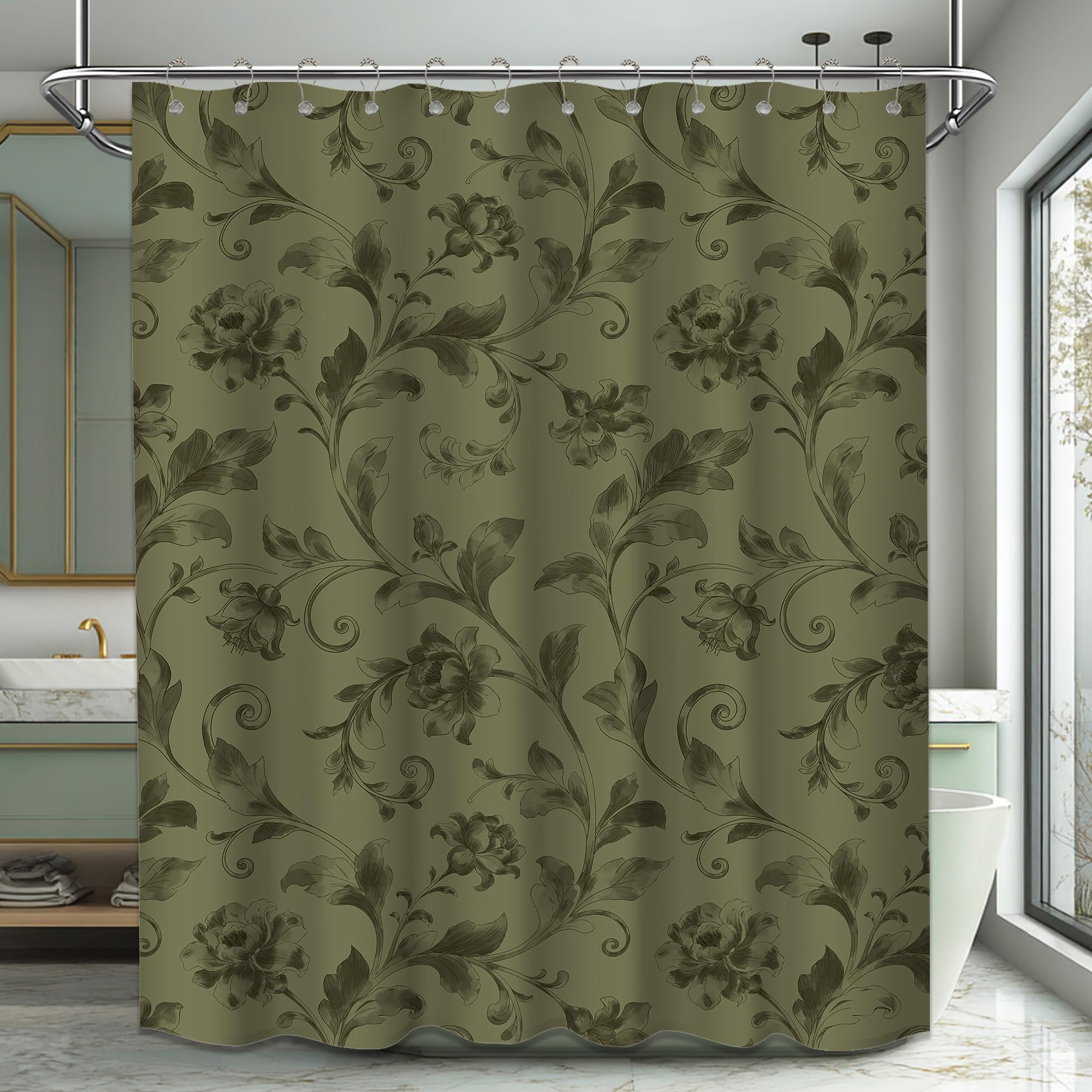 Mid Century Modern Black and Brown Shower Curtain Boho Beige and Dark Tan Gold Shower Curtains for Mens Bathroom Decor Sets, Waterproof Cloth Fabric with Hooks, 70x72in