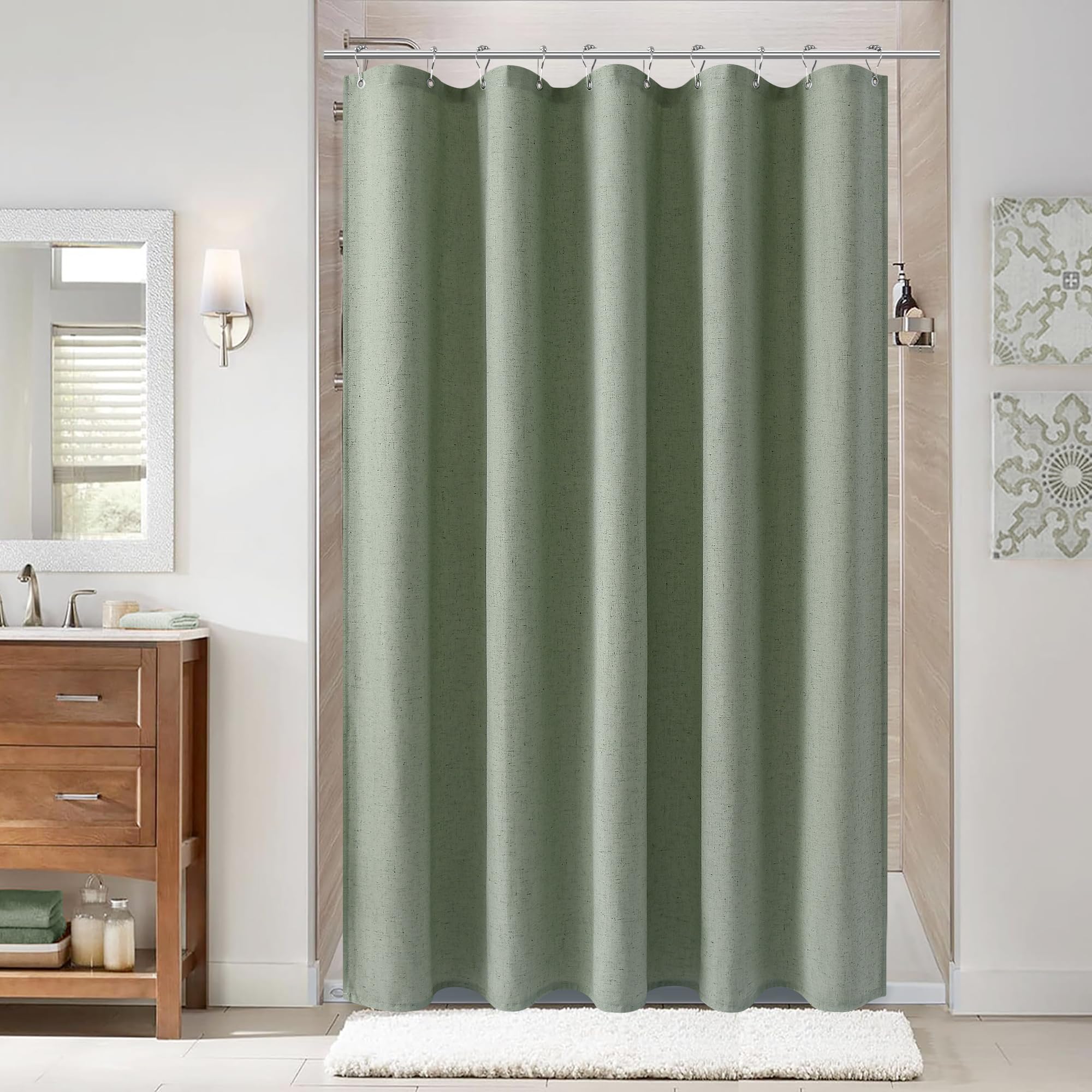 Naturoom Natural Linen Shower Curtain, Country Boho Farmhouse Bath Decor Beige Shower Curtains for Bathroom Neutral Cloth Weighted Textured Fabric Bath Curtain Liner with Hooks, Cream, 72 Inch