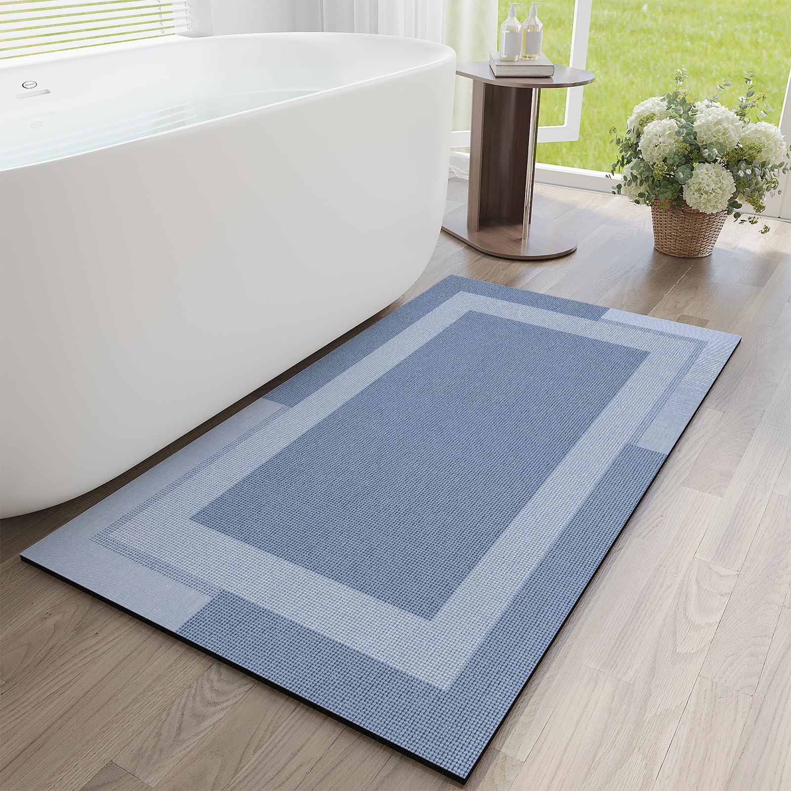 YDKGL Non Slip Bath Mat, Rubber Backing Ultra Thin Bathroom Rugs Fit Under Door Quick Dry Super Absorbent Washable Bath Rug Shower Mat for Bathroom Floor Bathtub Shower Sink, Easy Care Beige 16"x 24"
