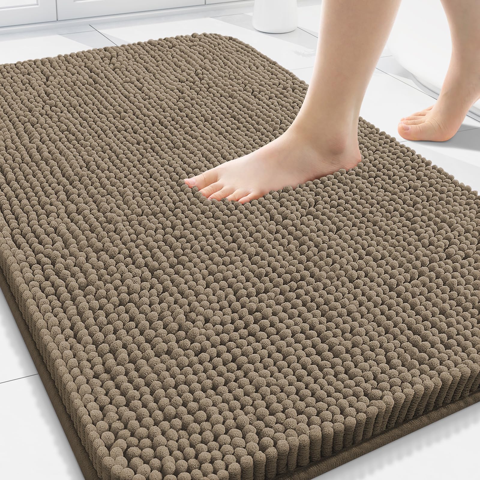 Arotive Bathroom Rugs 30x20, Extra Soft Absorbent Shaggy Chenille Bath Rugs, Machine Washable Rubber Backing Non-Slip Bath Mats for Bathroom Floor Tub and Shower, Home Decor Accessories, Grey