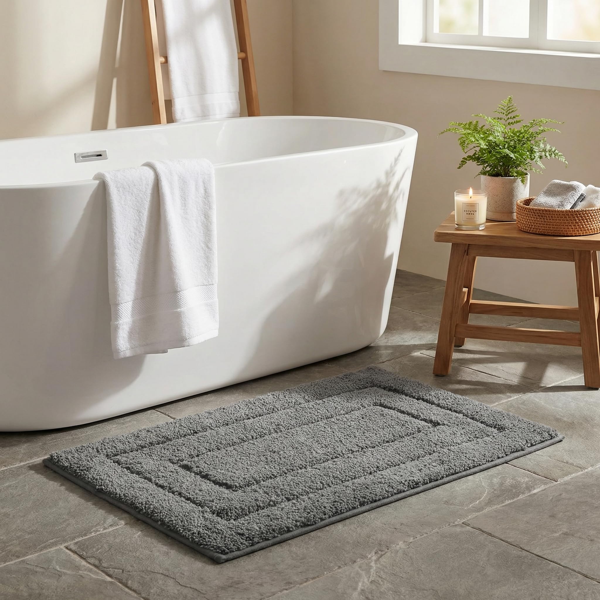 GRANNY SAYS Gray Bathroom Rugs, Bath Mats for Bathroom Non-Slip, Super Soft and Water Absorbent, Microfiber Bath Rugs, Machine Wash Dry, Bath Rugs for Floor, Tub and Shower, 16" x 24"