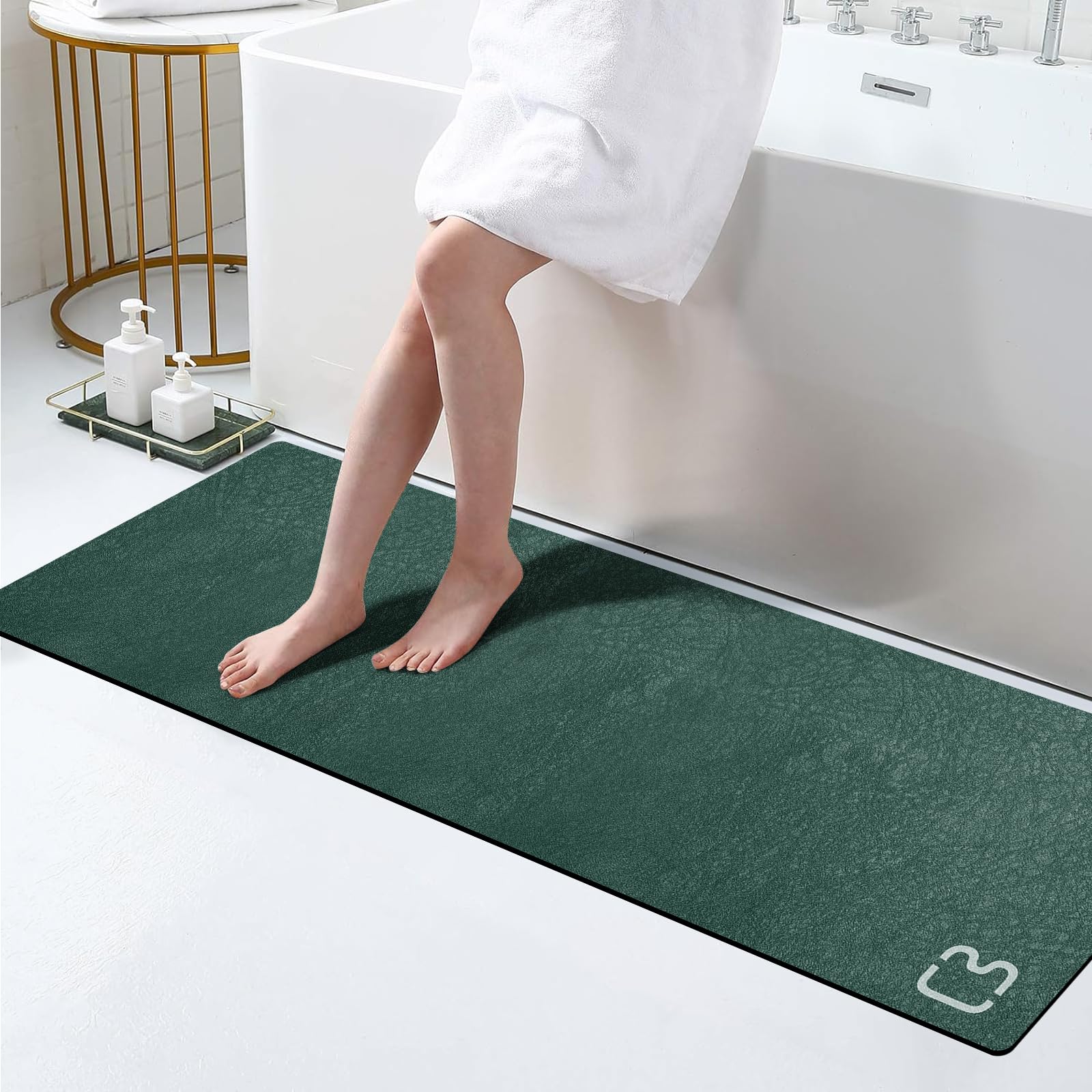 Bathroom Runner Mat Rugs Long Diatomite Stone Bath Mat Large Super Absorbent Diatomaceous Earth Bath Mat Non Slip Rubber Backed Fast Dry Shower Mat Thin Bathroom Rugs Floor Mat,15.7"x47.2",Grey