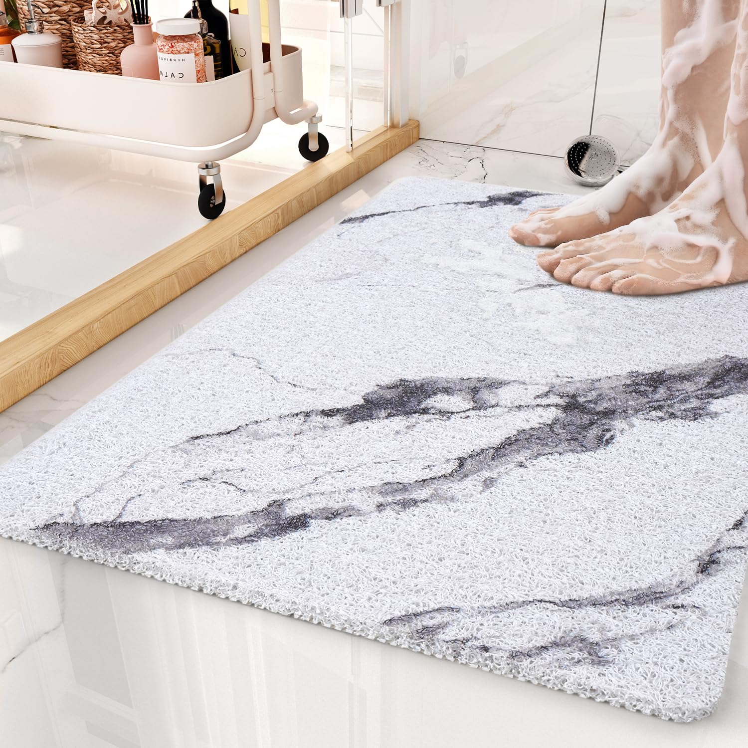 Non-Slip Bathtub Mat, 16x24 Inch, Shower Mats for Bath Tub, PVC Loofah Bathroom Mats for Wet Areas, Quick Drying Foot Scrubber Mat