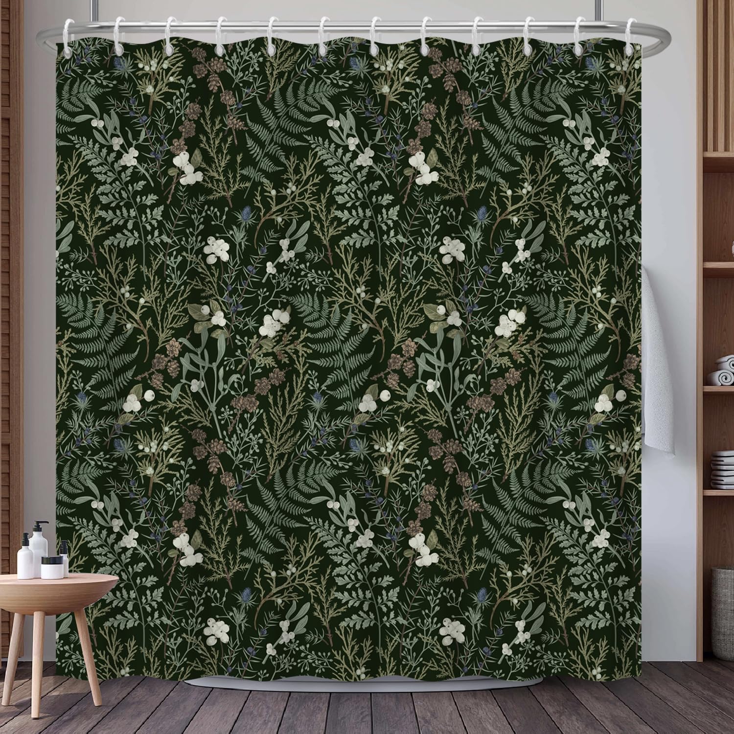 Mountain Landscape Shower Curtain with Hooks, Zen Inspired Design with Birds & Scenic Path, Waterproof Fabric Bath Curtain for Nature Lovers Bathroom Decor, 71x74 Inch