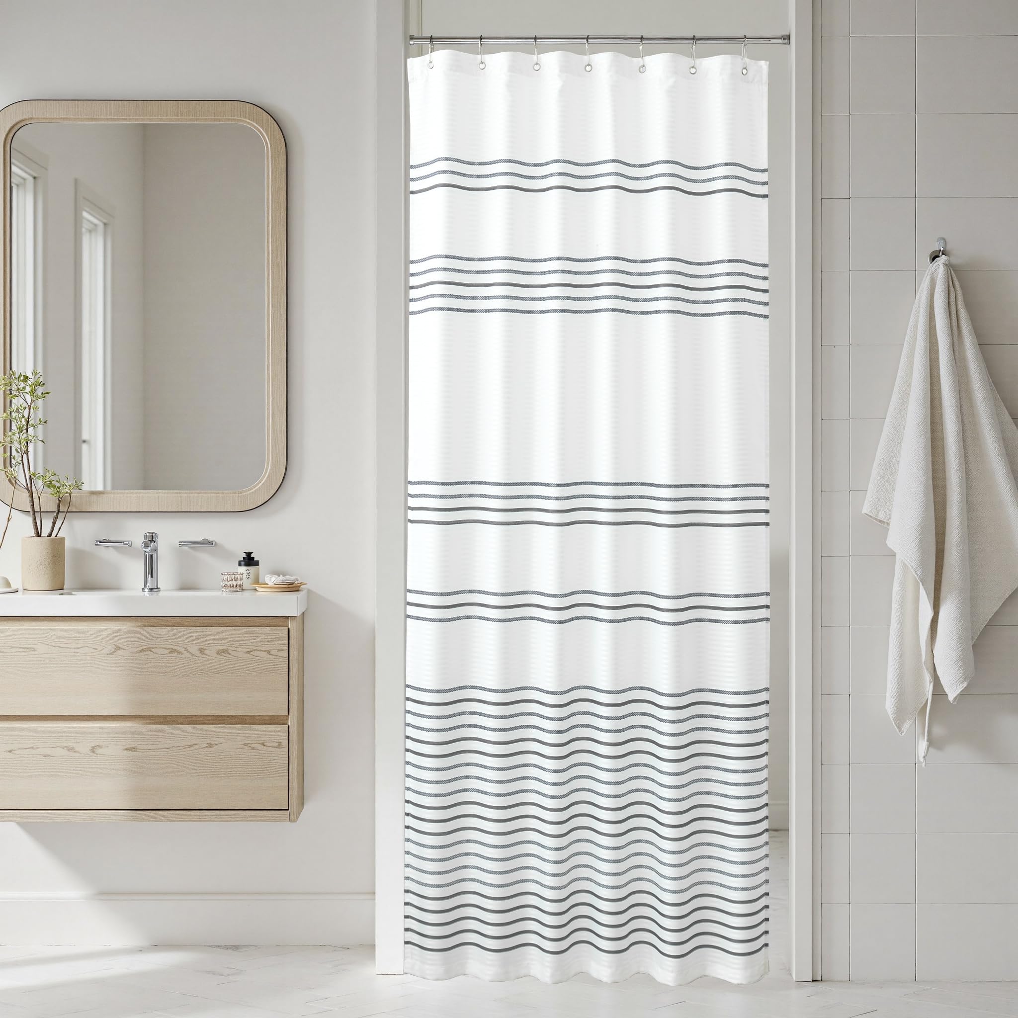 jinchan Black and White Shower Curtain for Bathroom Modern Farmhouse Striped Waterproof Fabric Shower Curtain Set with 12 Hooks Machine Washable 70x72 Inches
