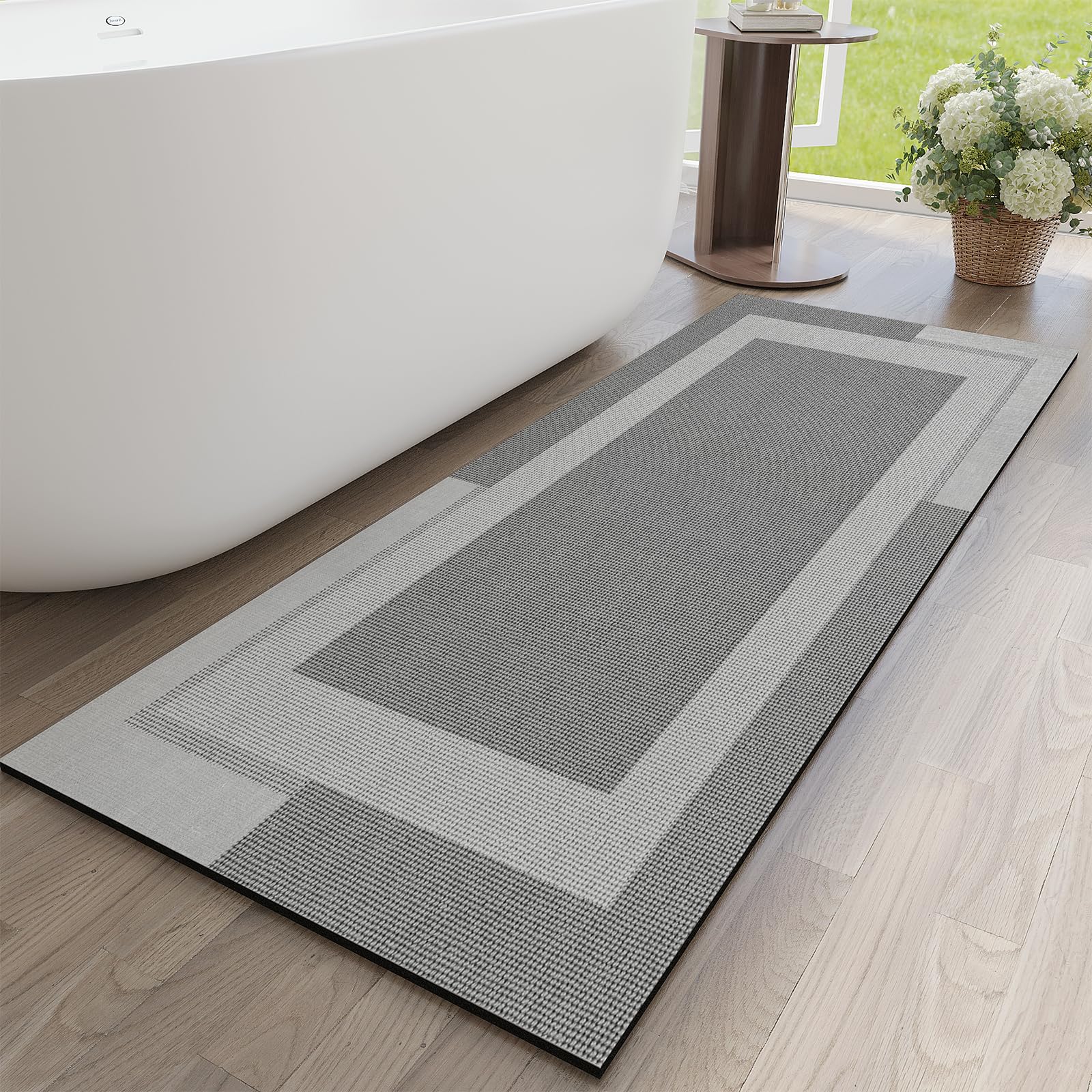 YDKGL Non Slip Bath Mat, Rubber Backing Ultra Thin Bathroom Rugs Fit Under Door Quick Dry Super Absorbent Washable Bath Rug Shower Mat for Bathroom Floor Bathtub Shower Sink, Easy Care Beige 16"x 24"