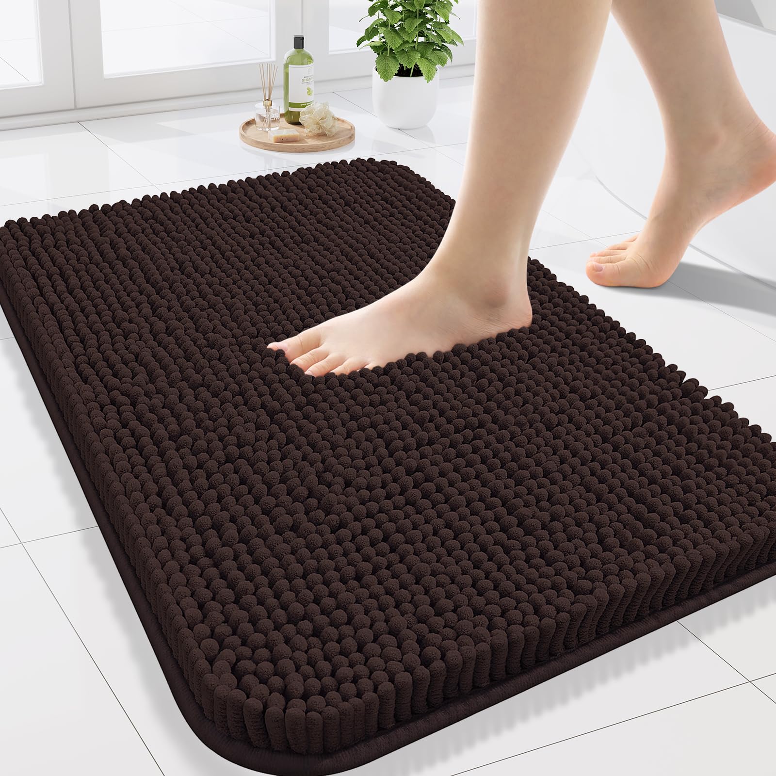 Arotive Bathroom Rugs 30x20, Extra Soft Absorbent Shaggy Chenille Bath Rugs, Machine Washable Rubber Backing Non-Slip Bath Mats for Bathroom Floor Tub and Shower, Home Decor Accessories, Grey