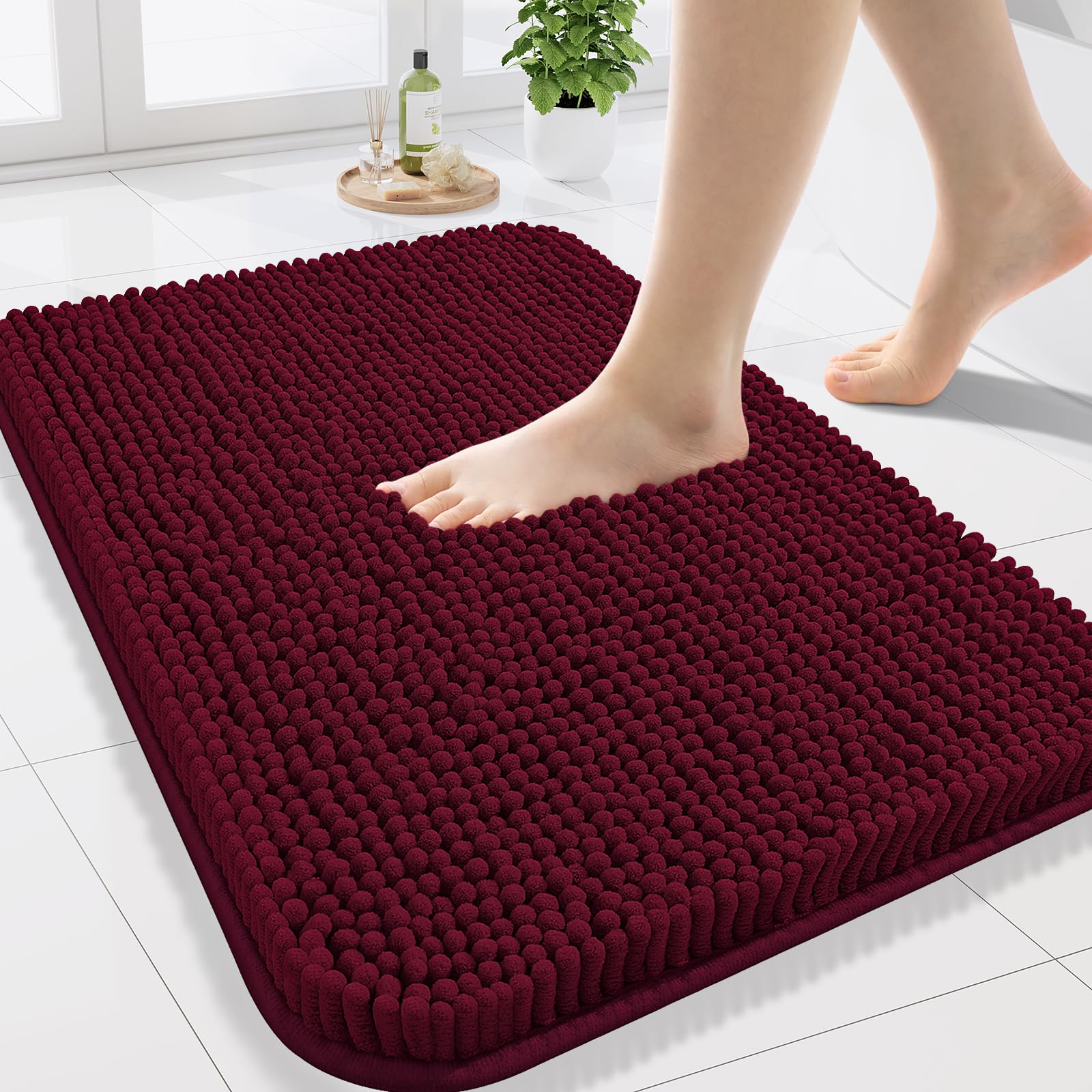 Arotive Bathroom Rugs 30x20, Extra Soft Absorbent Shaggy Chenille Bath Rugs, Machine Washable Rubber Backing Non-Slip Bath Mats for Bathroom Floor Tub and Shower, Home Decor Accessories, Grey