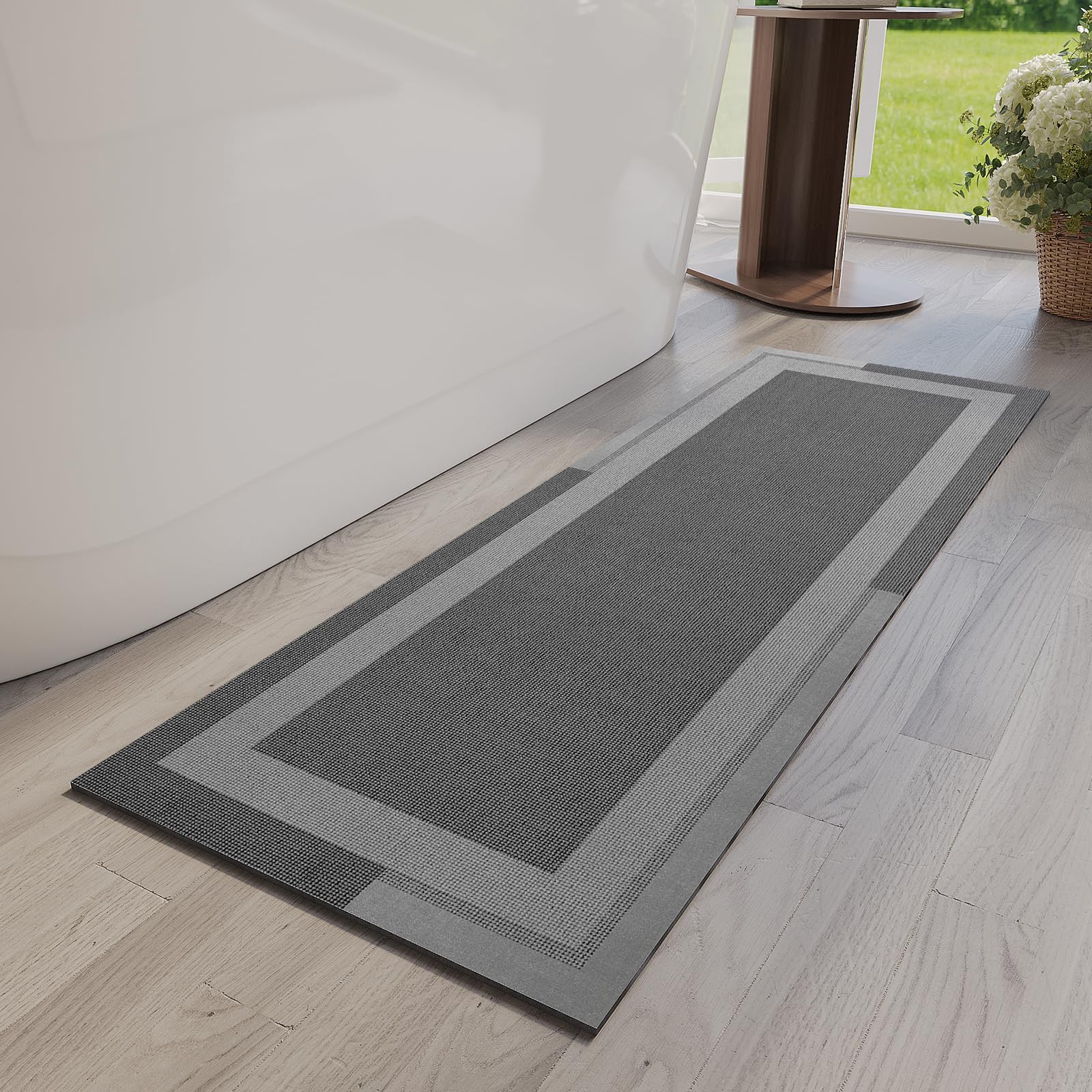 YDKGL Non Slip Bath Mat, Rubber Backing Ultra Thin Bathroom Rugs Fit Under Door Quick Dry Super Absorbent Washable Bath Rug Shower Mat for Bathroom Floor Bathtub Shower Sink, Easy Care Beige 16"x 24"