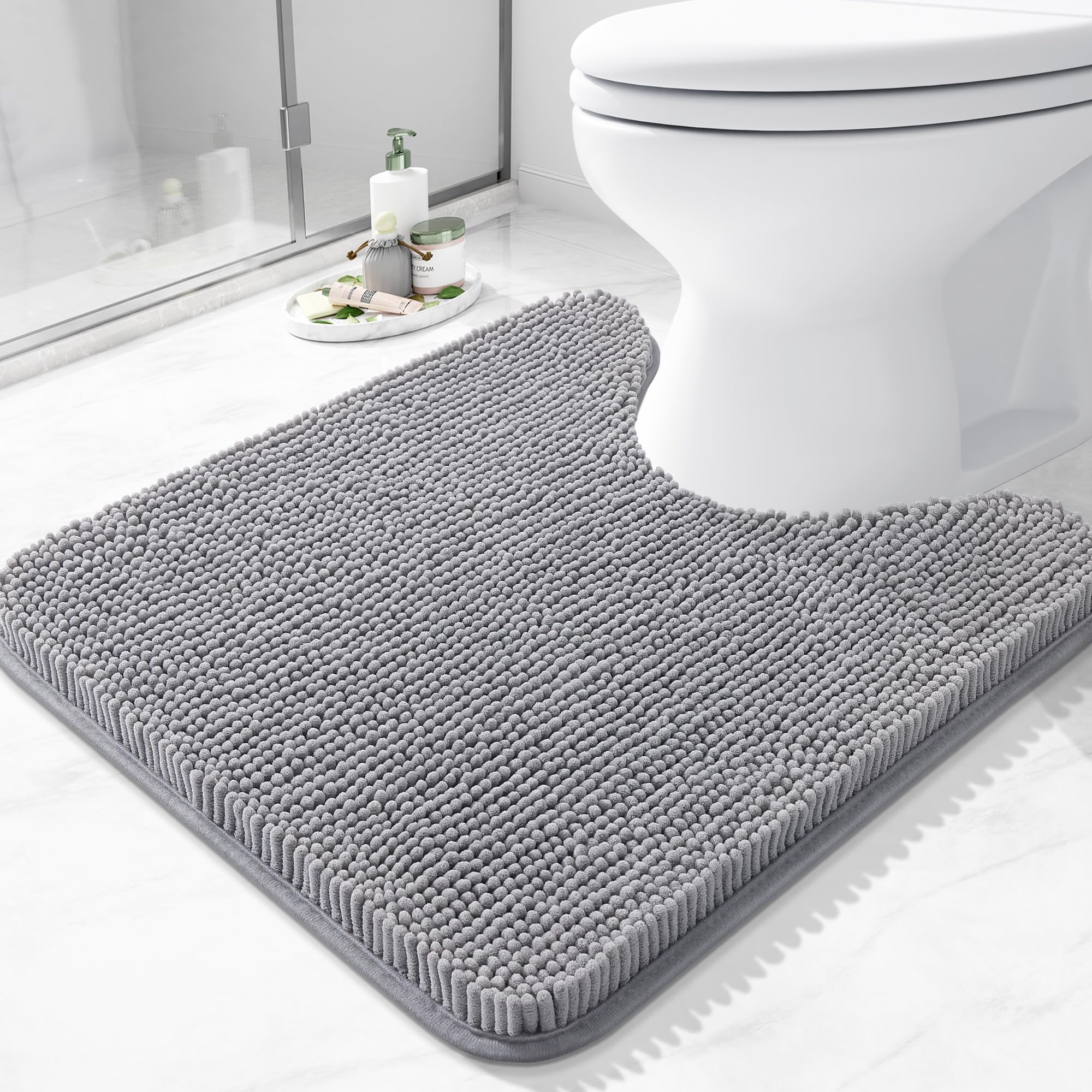 Arotive Bathroom Rugs 30x20, Extra Soft Absorbent Shaggy Chenille Bath Rugs, Machine Washable Rubber Backing Non-Slip Bath Mats for Bathroom Floor Tub and Shower, Home Decor Accessories, Grey