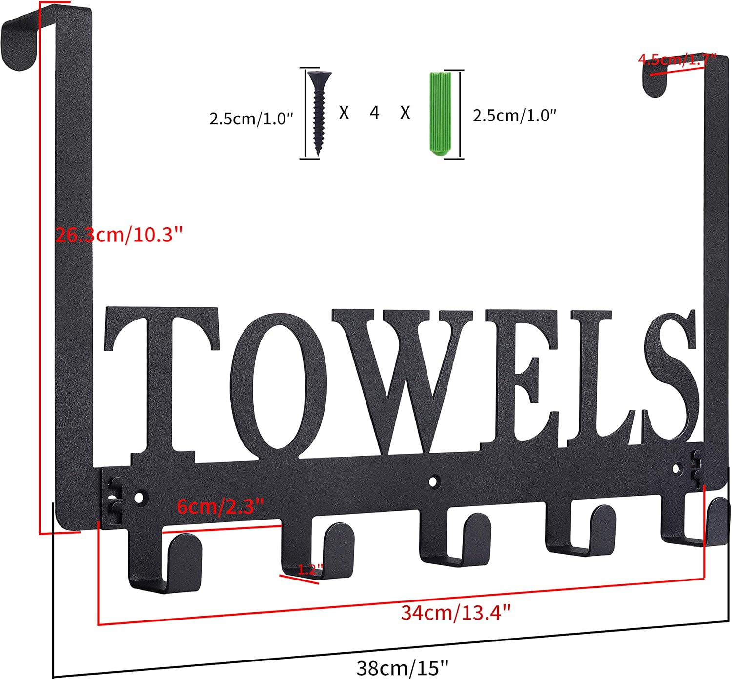 Kuhome Over The Door Hooks, Towel Holder for Bathroom, Door Mount Towel Rack Towel Hooks for Bedroom Beach Towels Bathrobe Wall Mount Hang on The Door Cabinet Cupboard Metal Sandblasted (Black)