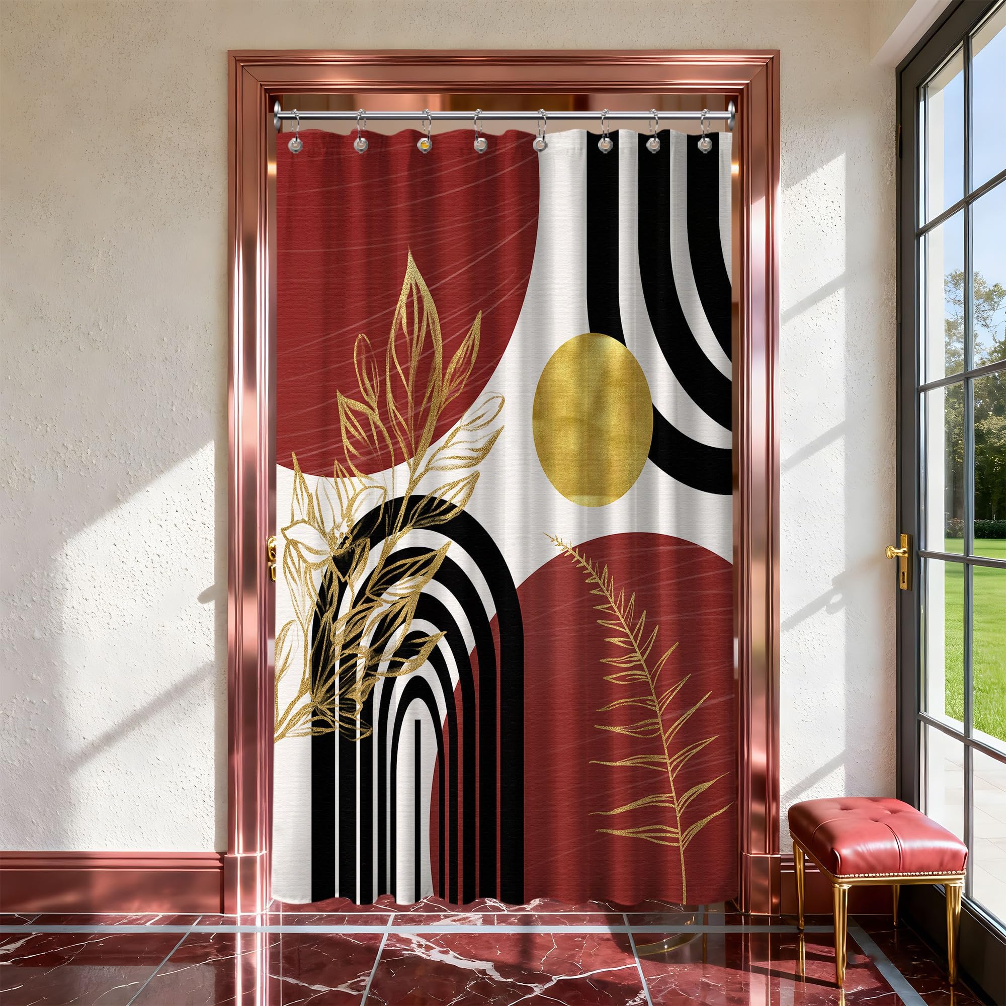Mid Century Modern Black and Brown Shower Curtain Boho Beige and Dark Tan Gold Shower Curtains for Mens Bathroom Decor Sets, Waterproof Cloth Fabric with Hooks, 70x72in
